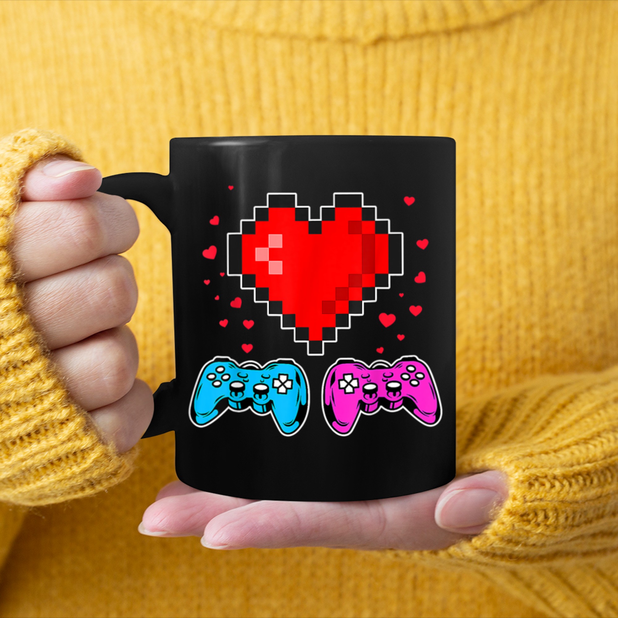 V is for Video Games Funny Gamer Valentines Day (2) mug black