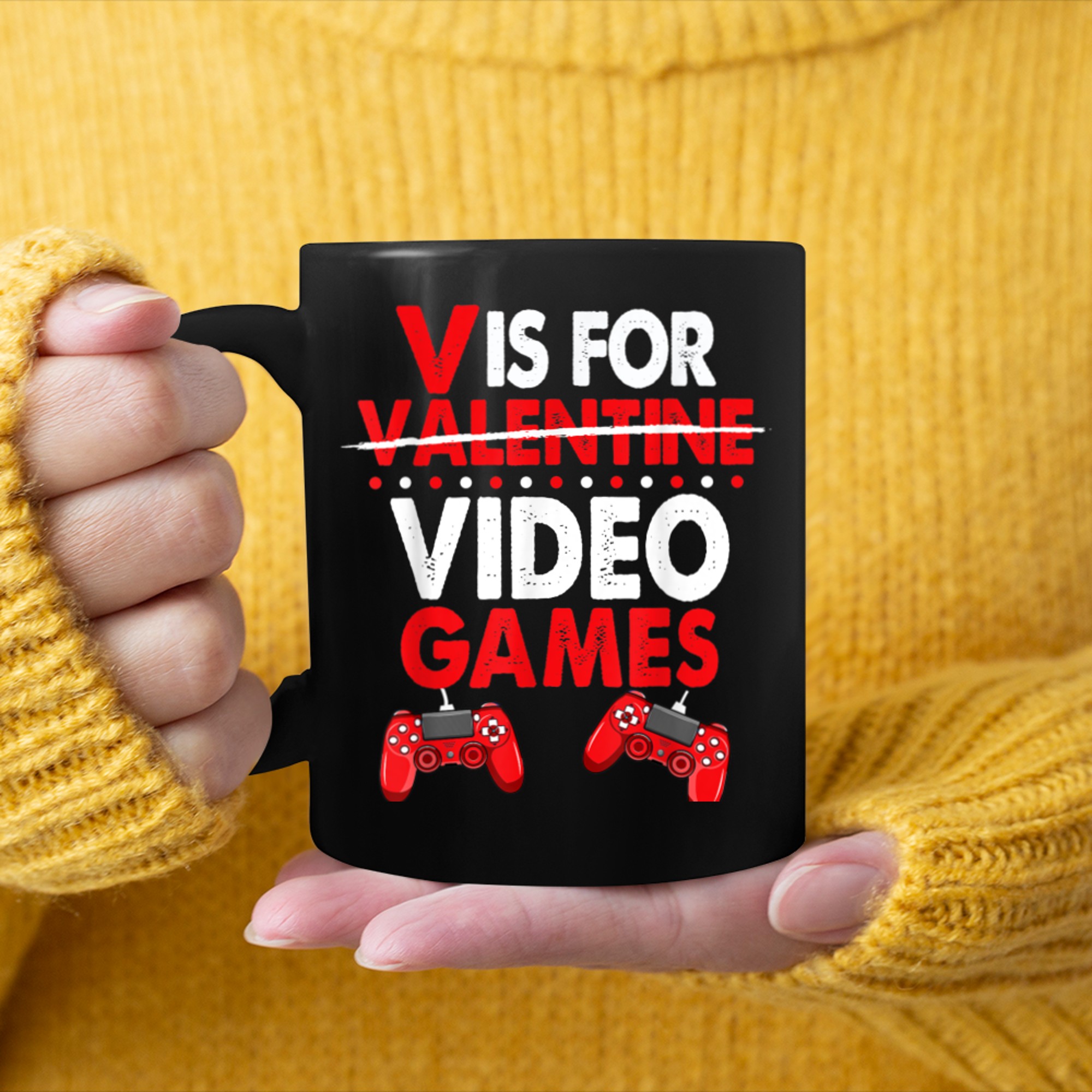 V Is For Video Games Funny Gamer Valentines Day Gaming Boys (4) mug black