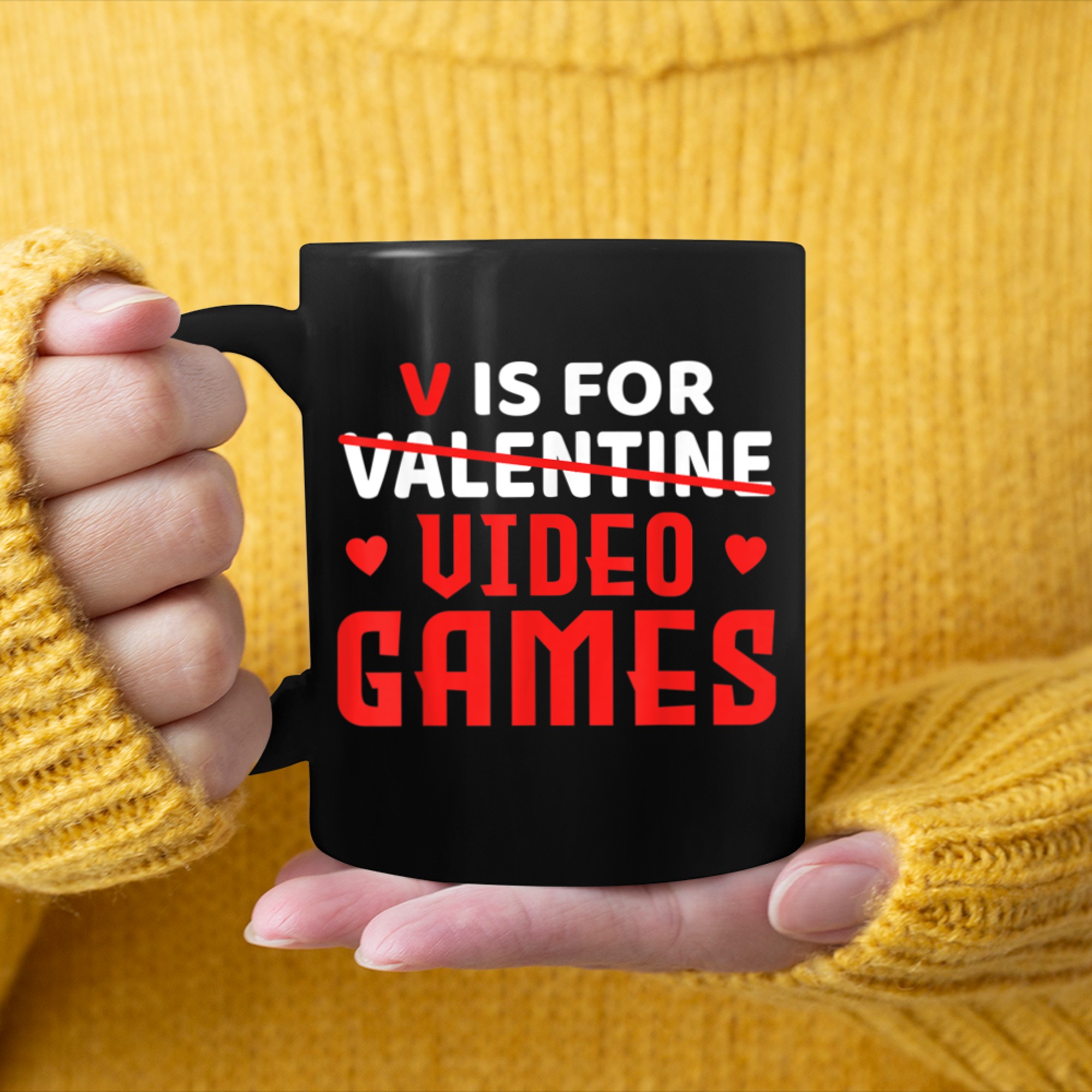 V Is For Video Games Funny Gaming Valentines Day For Gamer mug black