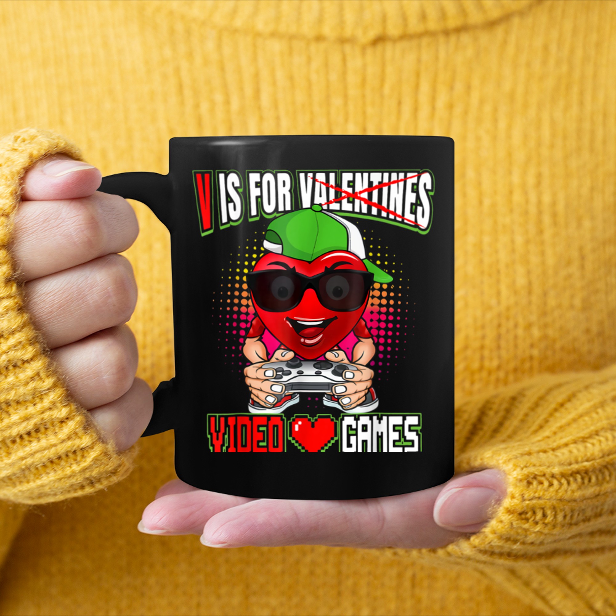 V is For Video Games Funny Valentine Console Gamer Teen Boys (1) mug black