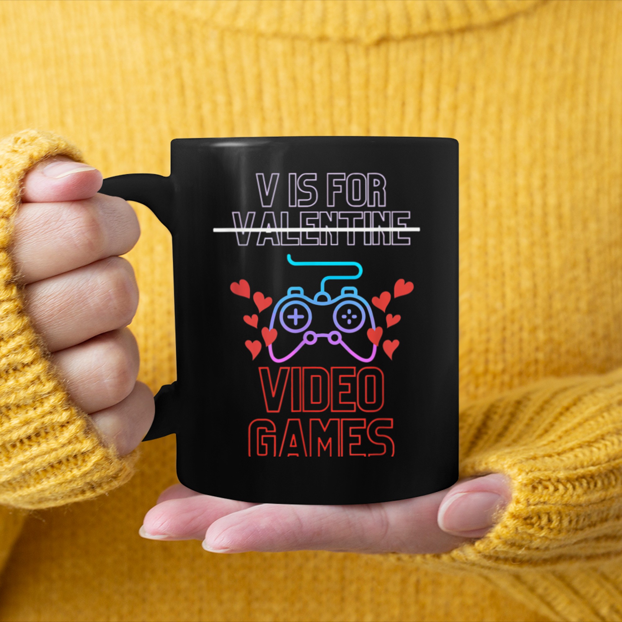 V Is For Video Games Funny Valentine Gamer Game Lovers (1) mug black