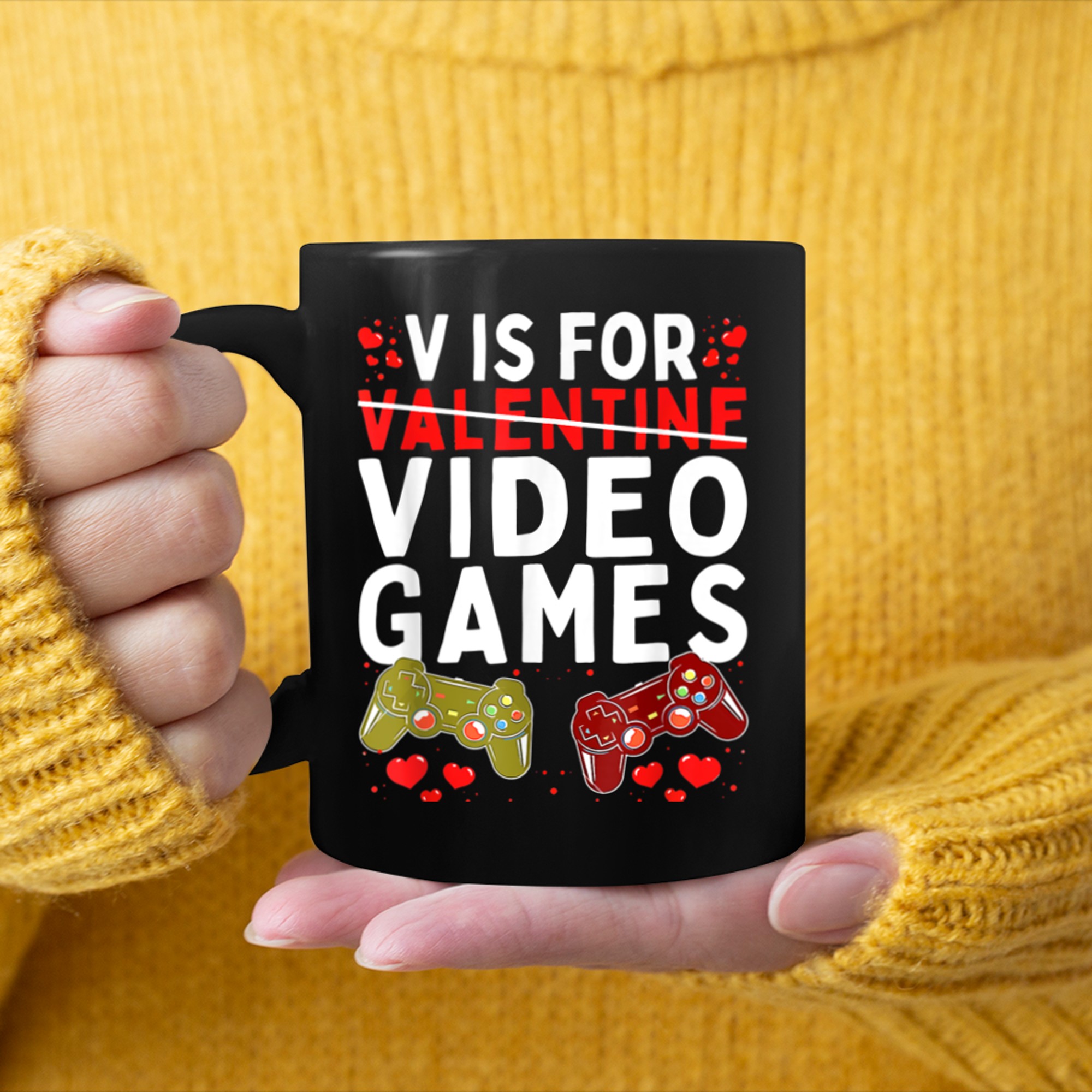 V Is For Video Games Funny Valentine Gamer Game Lovers (2) mug black