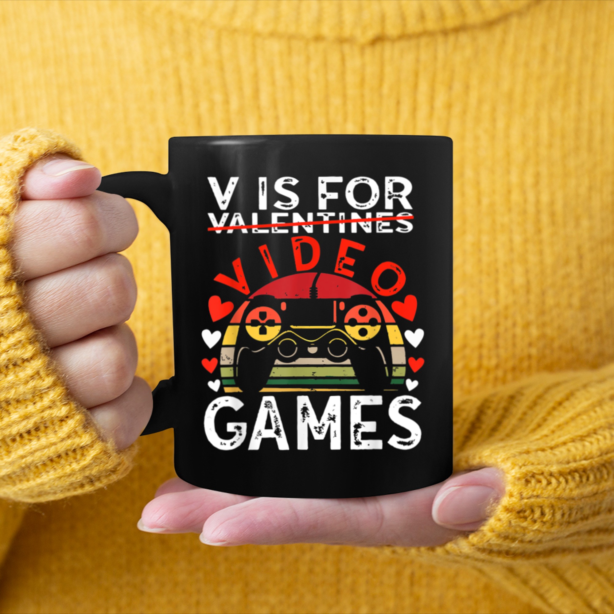 V Is For Video Games Funny Valentine Gamer Game Lovers (3) mug black