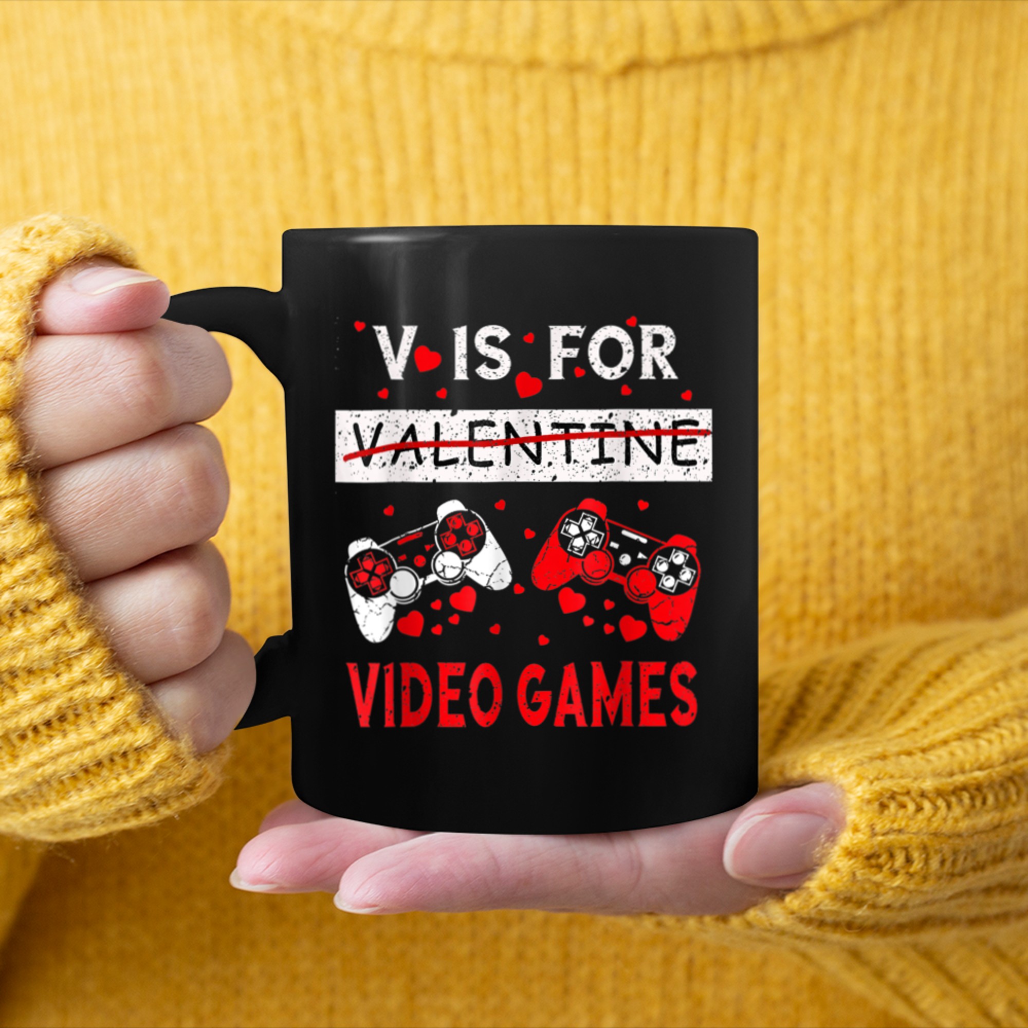 V Is For Video Games Funny Valentine Gamer Game Lovers (6) mug black