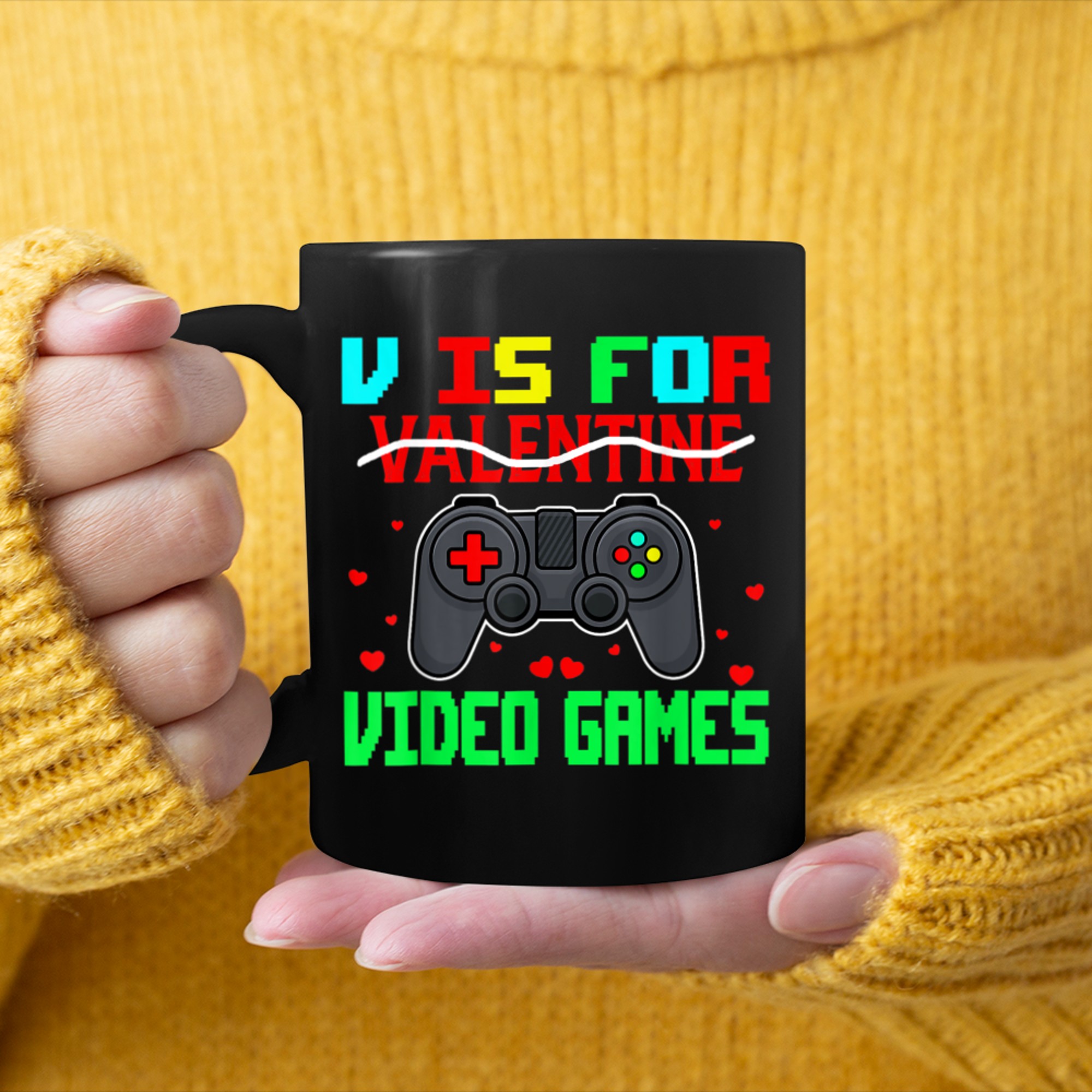 V Is For Video Games Funny Valentine Gamer Game Lovers (8) mug black