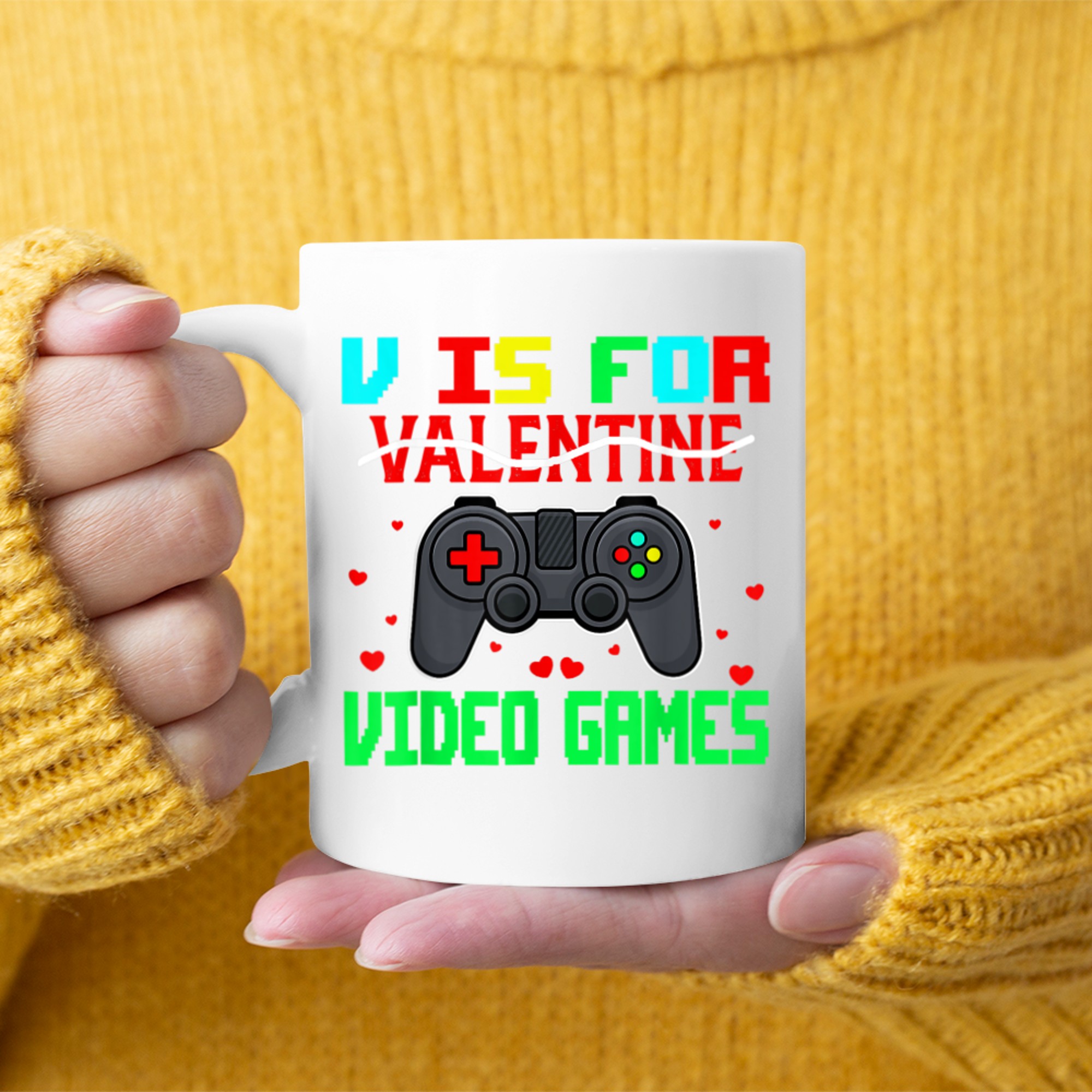 V Is For Video Games Funny Valentine Gamer Game Lovers (8) mug white