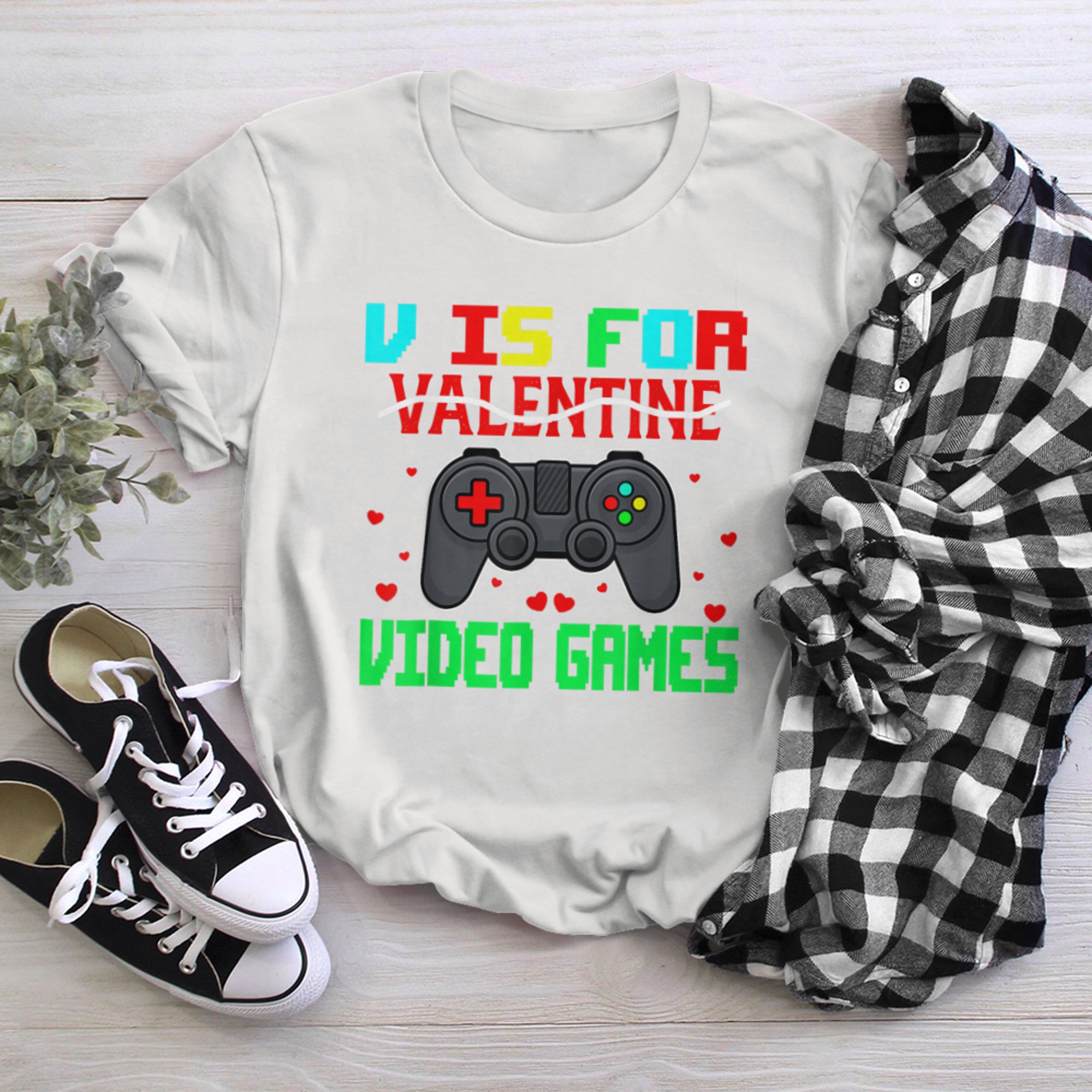 V Is For Video Games Funny Valentine Gamer Game Lovers (8) t-shirt white