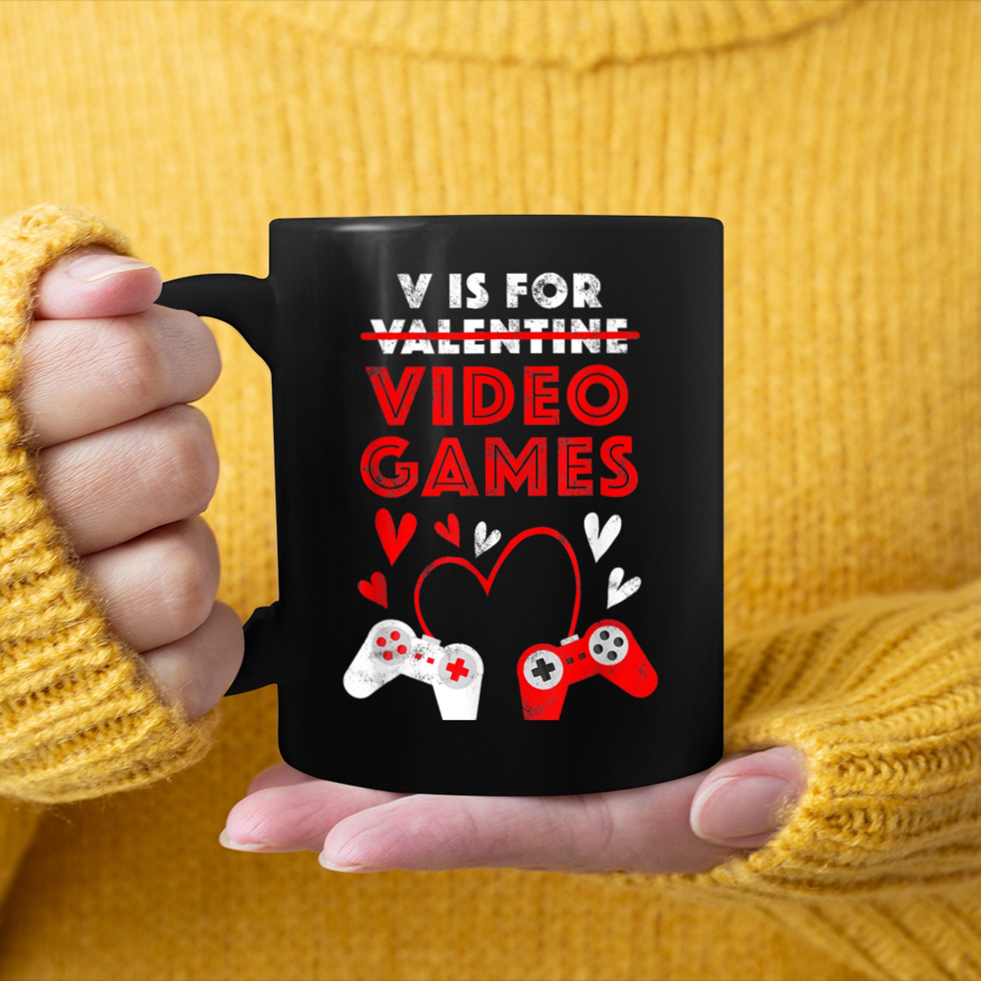 V Is For Video Games Funny Valentine Gamer Gamings mug black