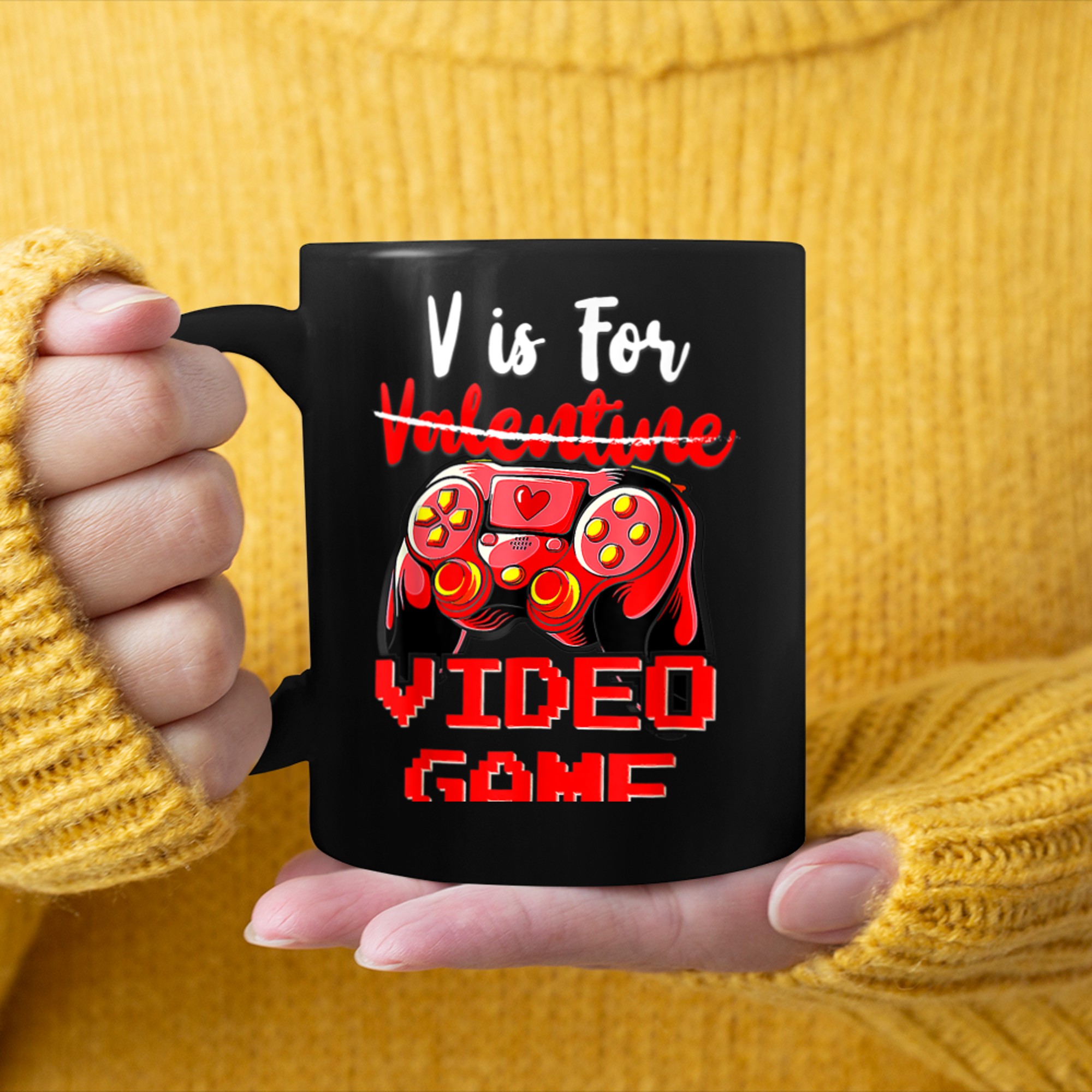 V Is For Video Games Funny Valentines Day Boys Men Kids (1) mug black