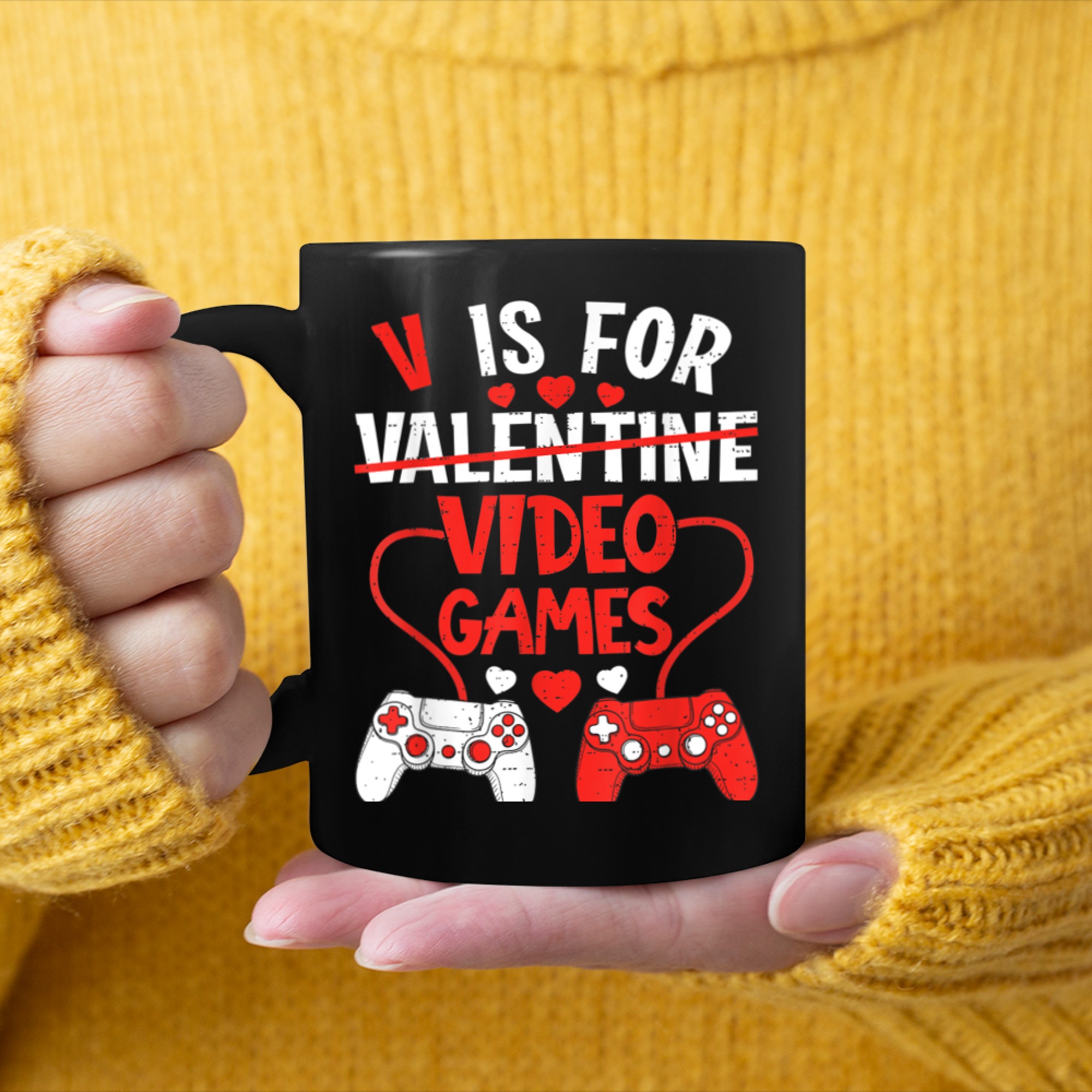 V Is For Video Games Funny Valentines Day For Gamer Boy Men (10) mug black