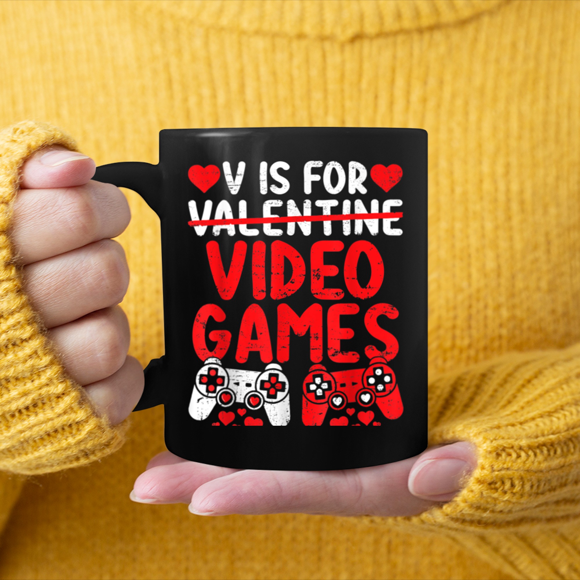 V Is For Video Games Funny Valentines Day For Gamer Boy Men (2) mug black