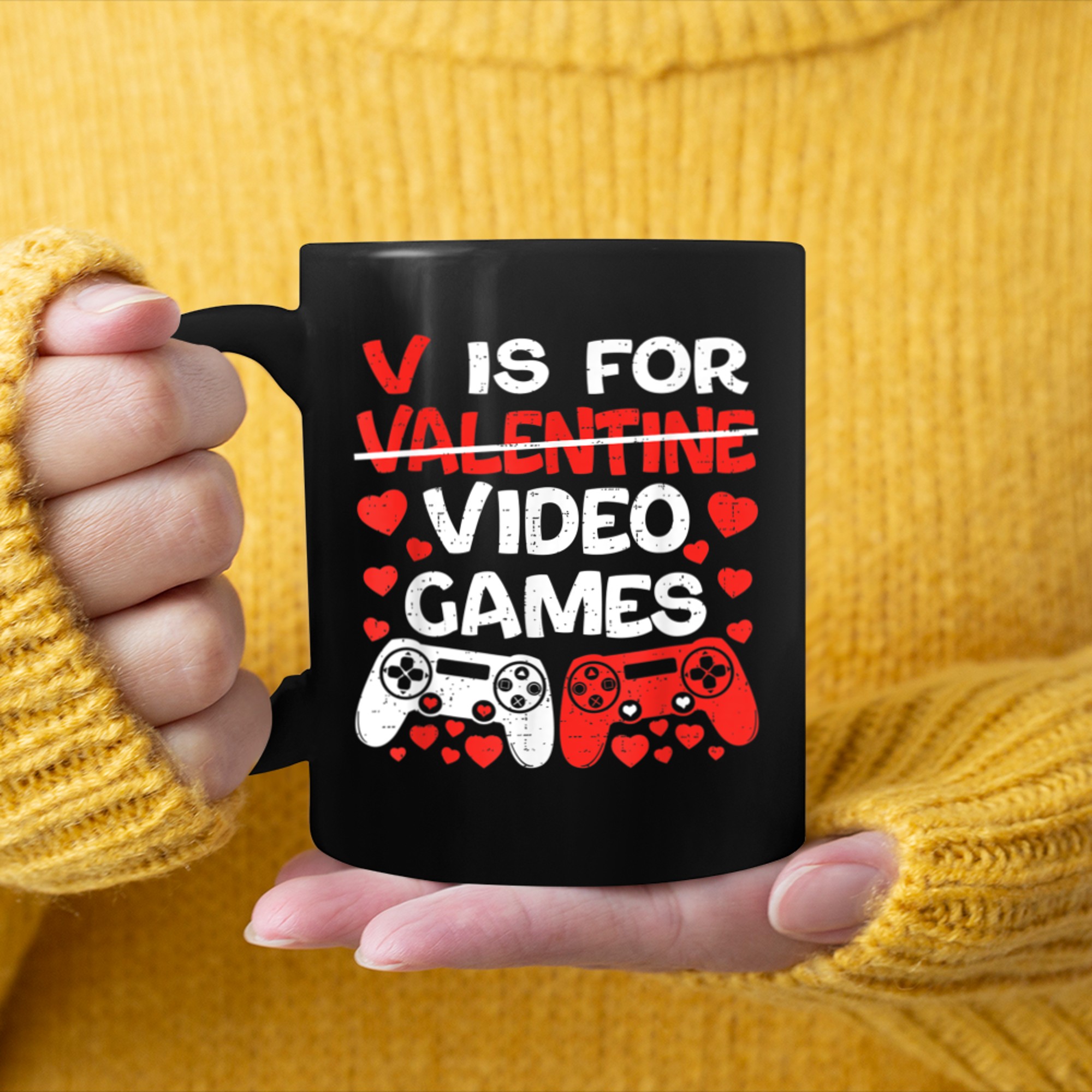 V Is For Video Games Funny Valentines Day For Gamer Boy Men (3) mug black