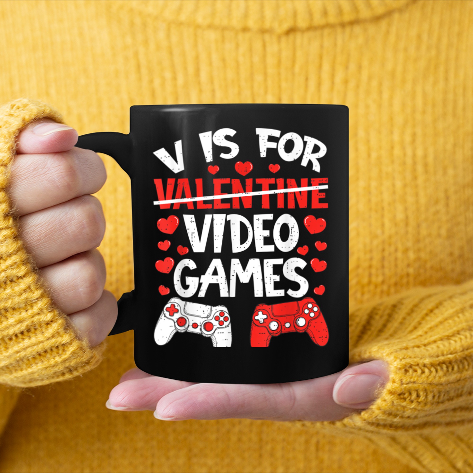 V Is For Video Games Funny Valentines Day For Gamer Boy Men (4) mug black