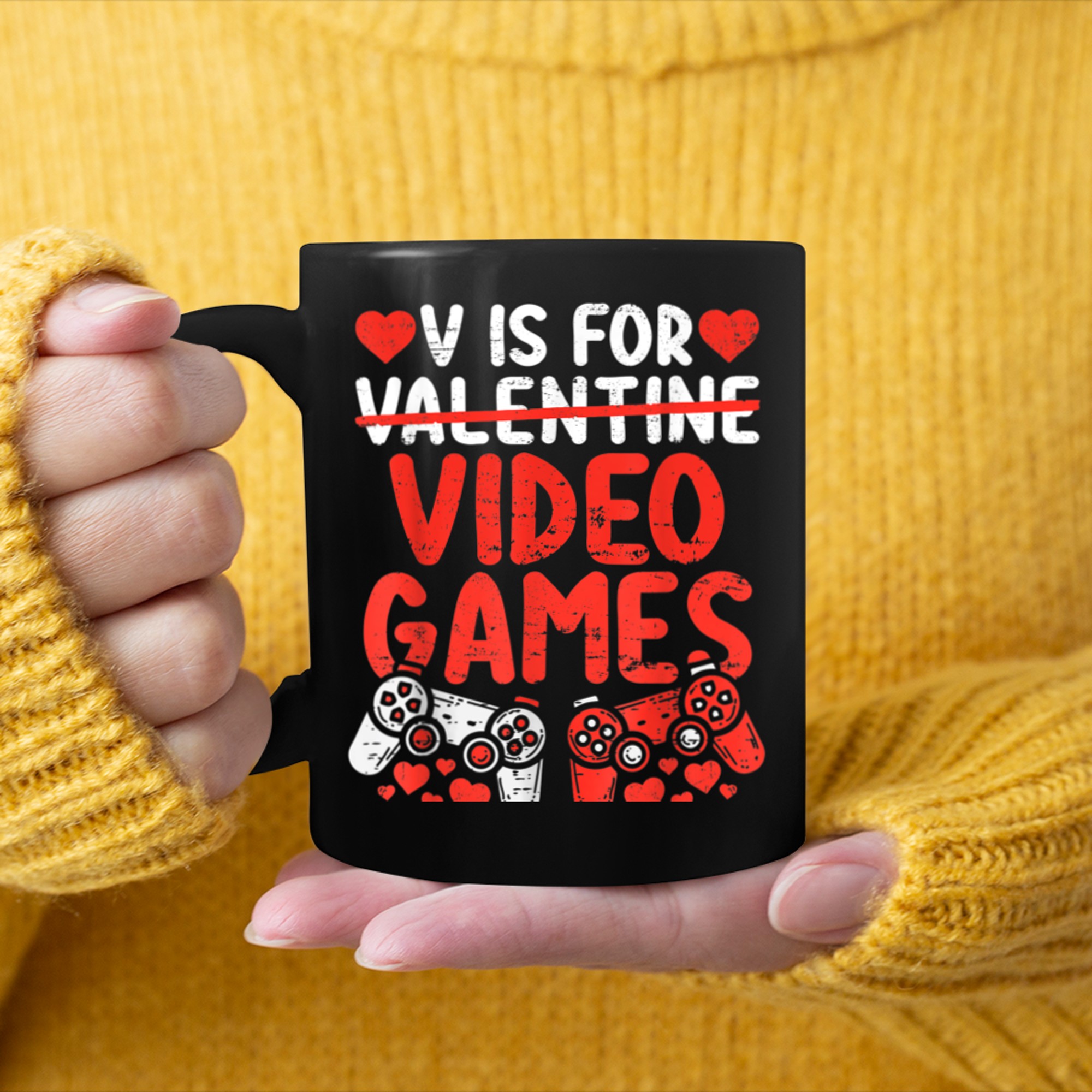 V Is For Video Games Funny Valentines Day For Gamer Boy Men (6) mug black