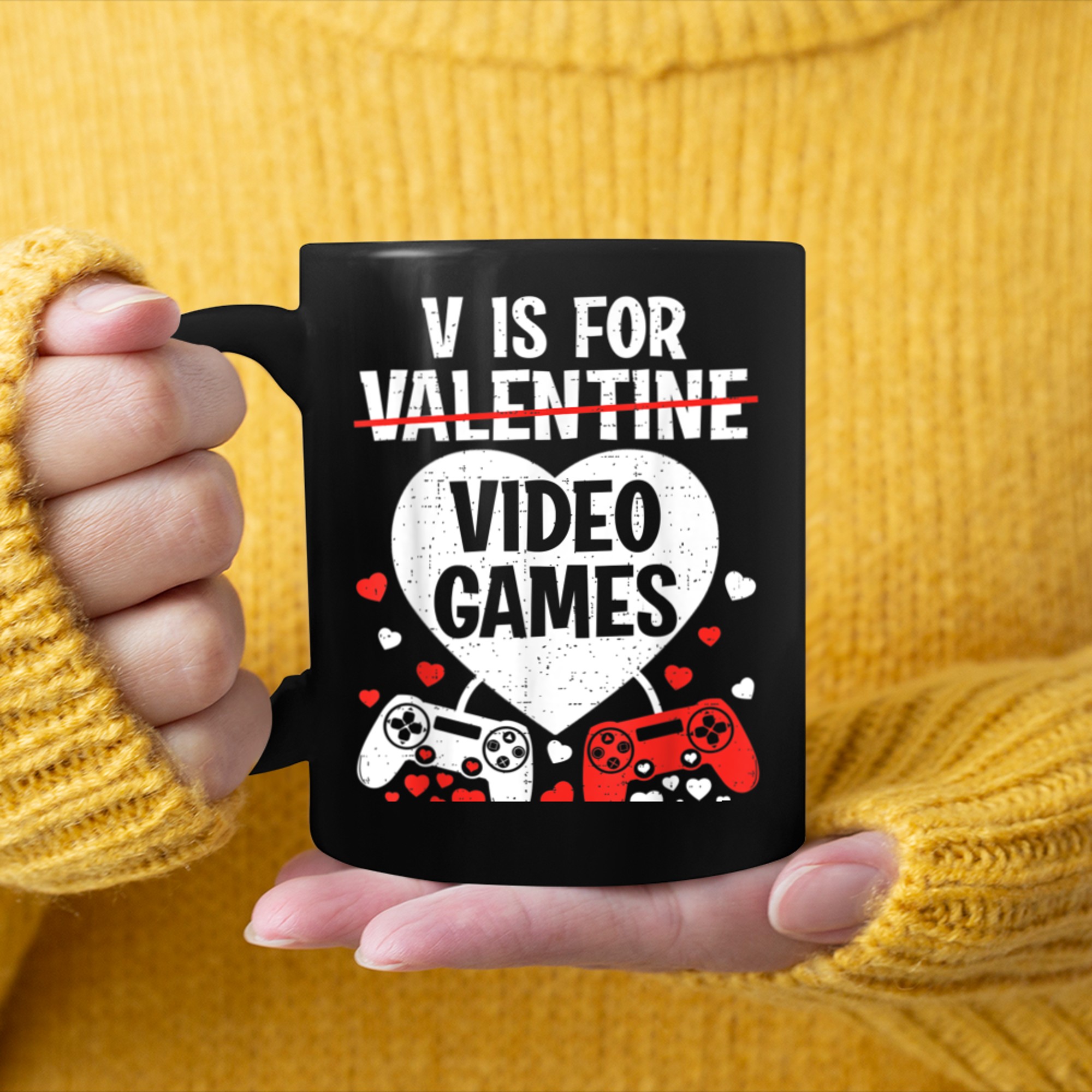 V Is For Video Games Funny Valentines Day For Gamer Boy Men (7) mug black