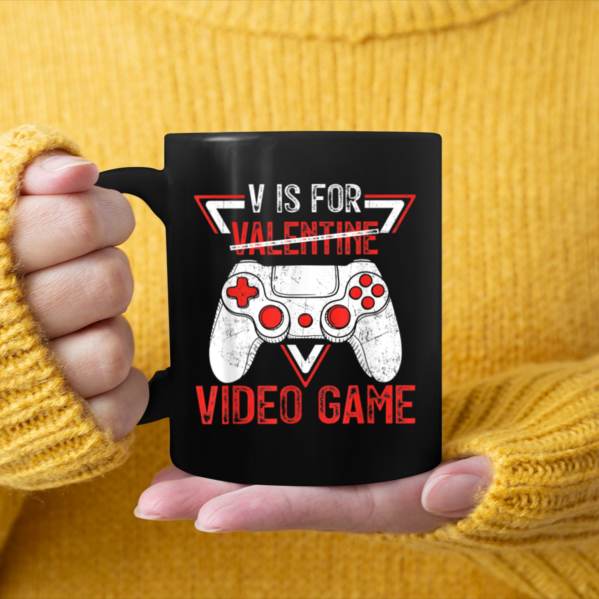 V Is For Video Games Funny Valentines Day For Gamer Boy Men (8) mug black