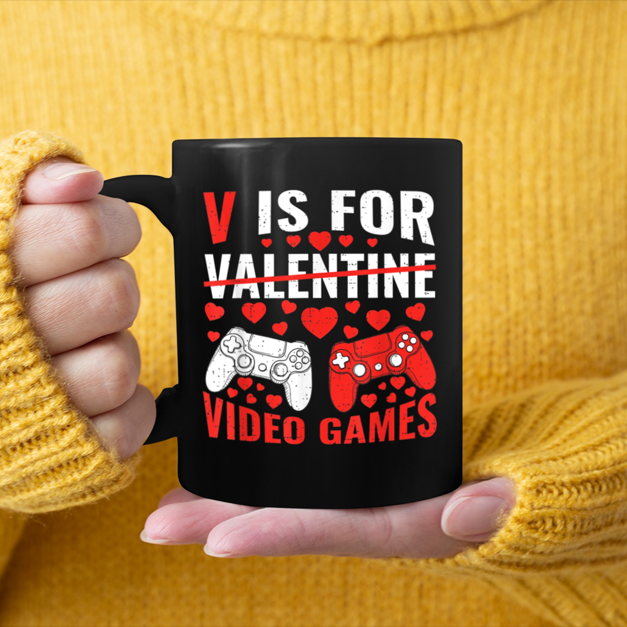 V Is For Video Games Funny Valentines Day For Gamer Boy Men (9) mug black