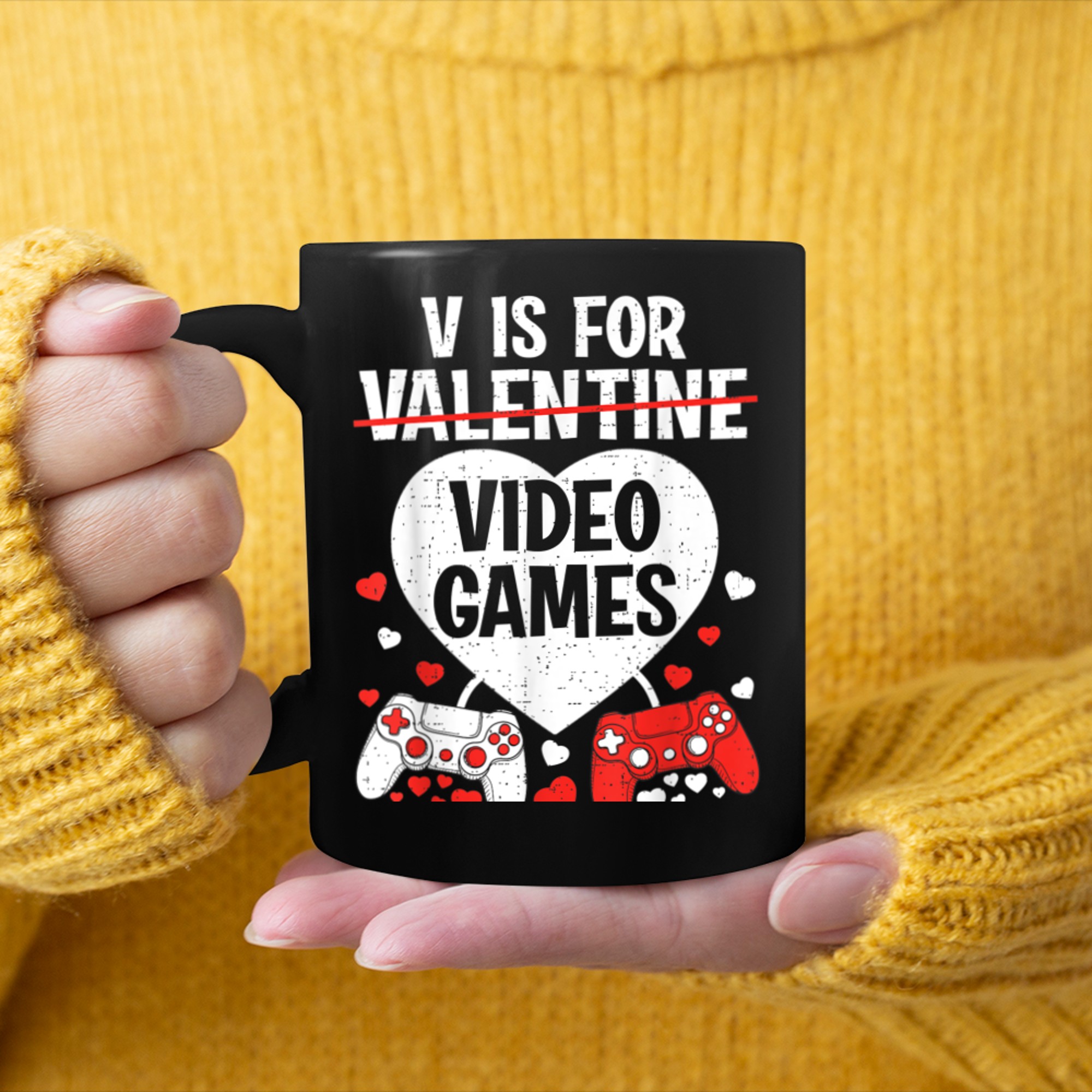 V Is For Video Games Funny Valentines Day For Gamer Boy Men mug black