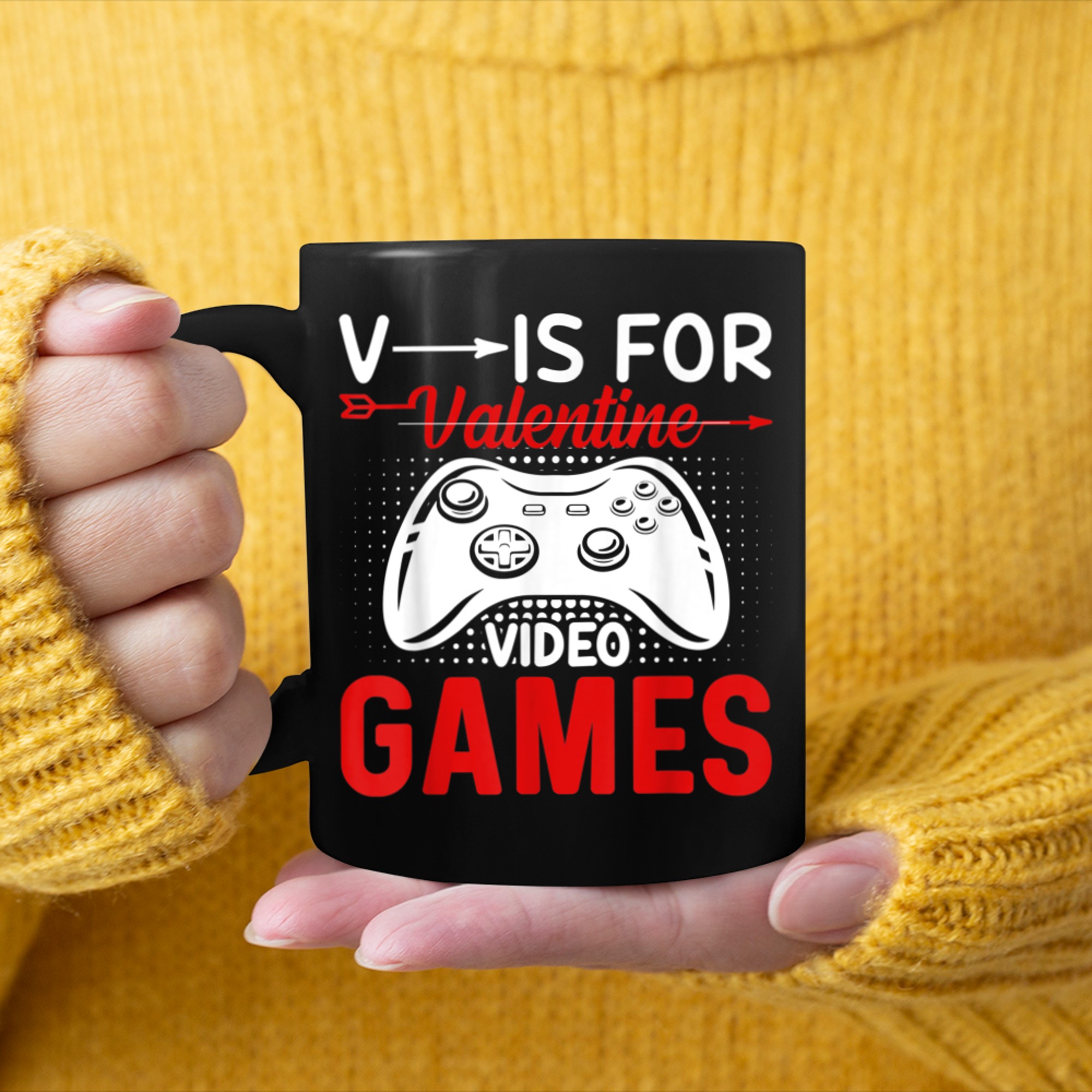 V Is For Video Games Funny Valentines Day Gamer (10) mug black