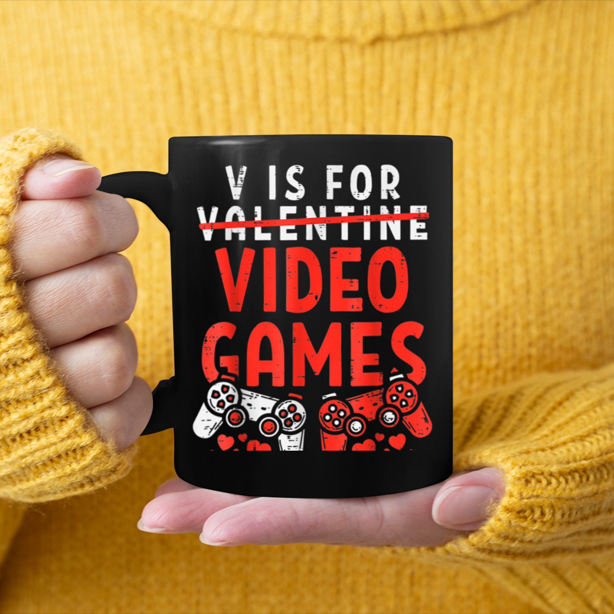 V Is For Video Games Funny Valentine's Day Gamer (11) mug black