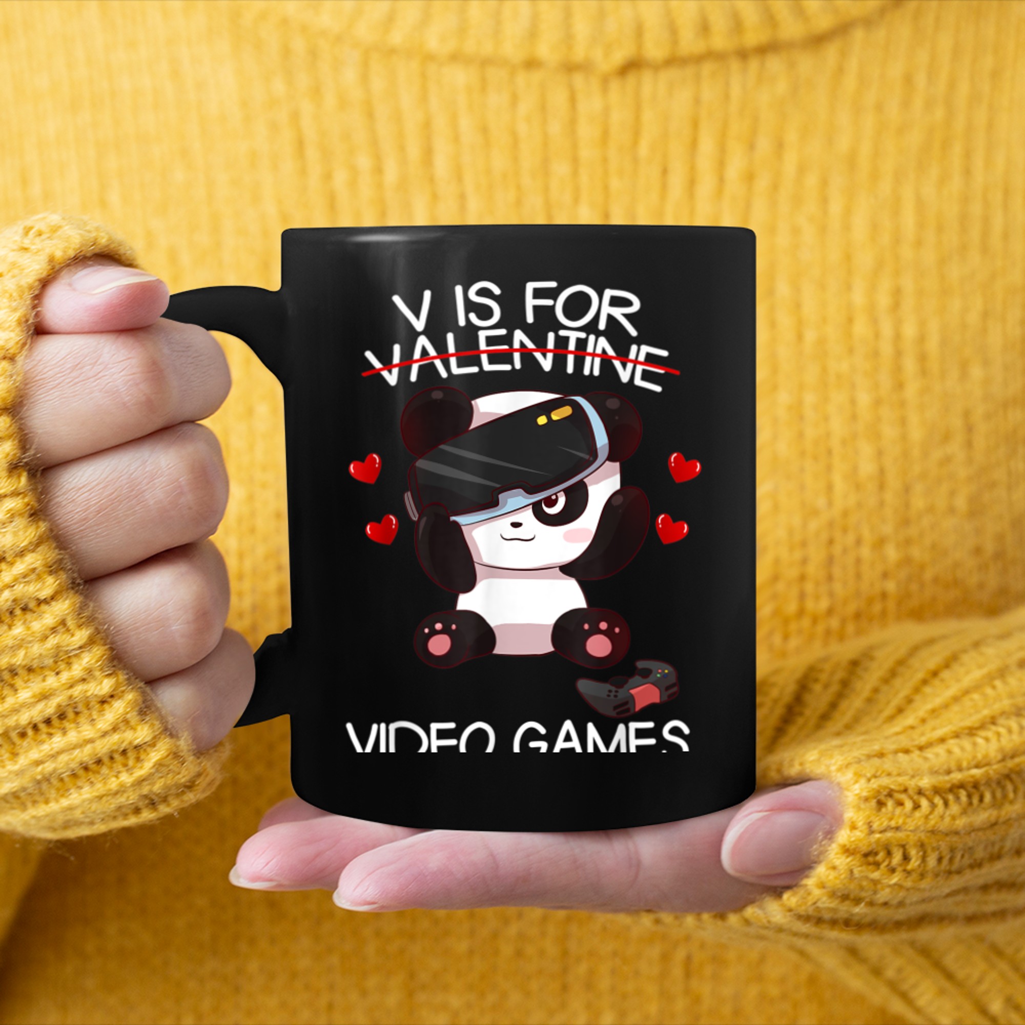 V Is For Video Games Funny Valentines Day Gamer (12) mug black