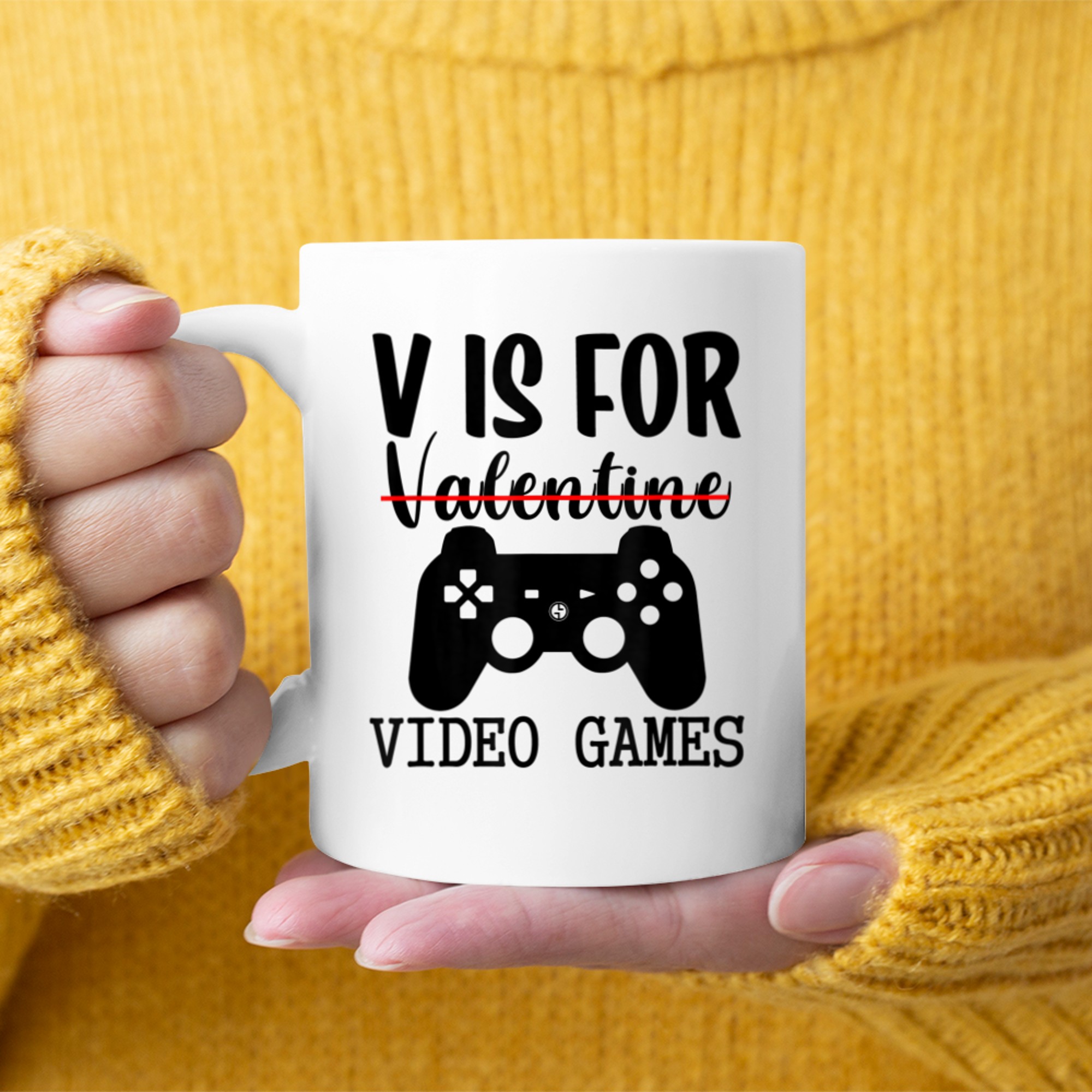 V Is For Video Games Funny Valentine's Day Gamer (12) mug white