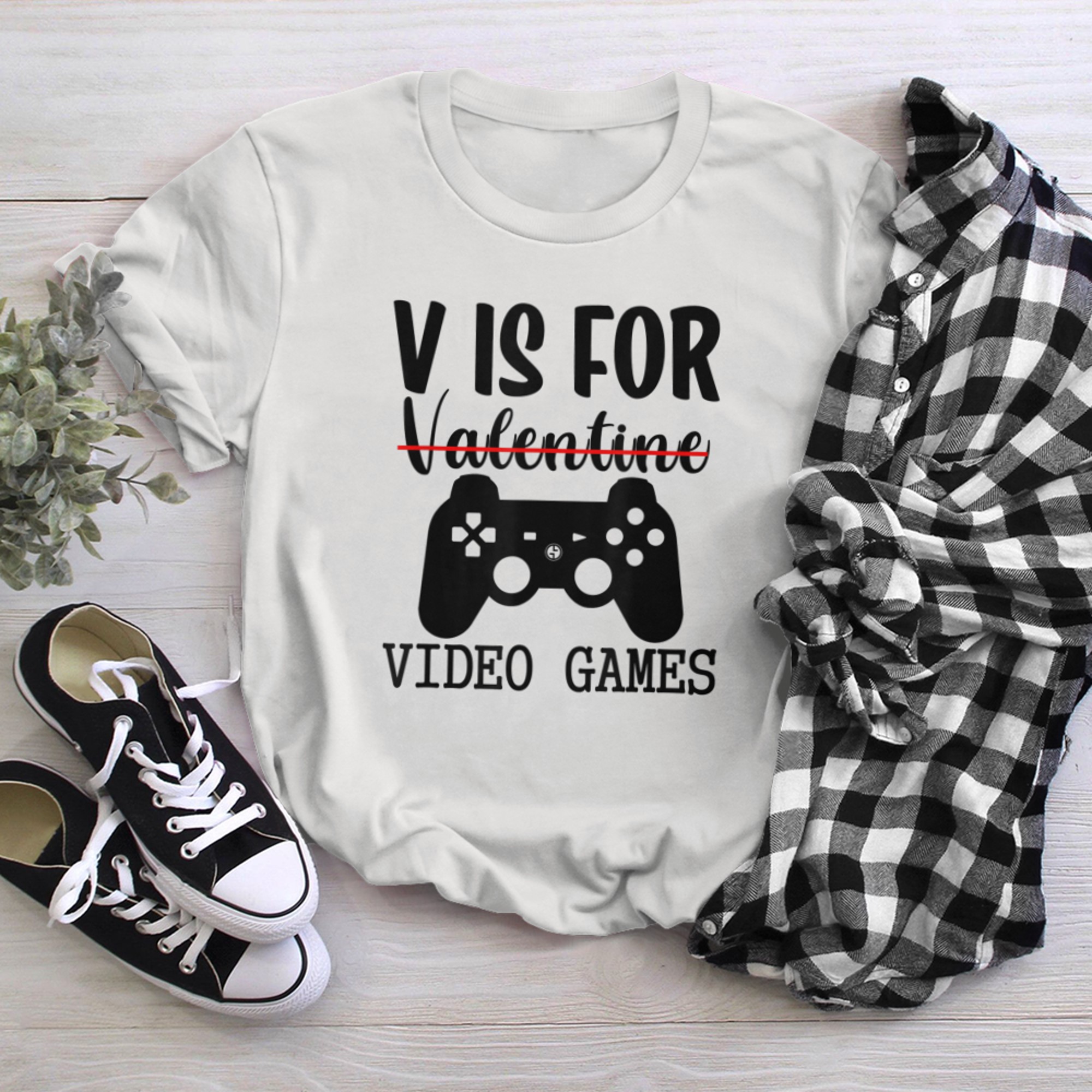 V Is For Video Games Funny Valentine's Day Gamer (12) t-shirt white