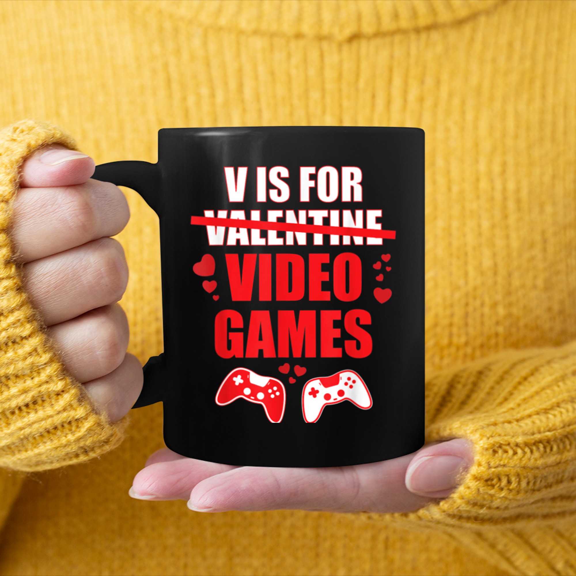 V Is For Video Games Funny Valentines Day Gamer (14) mug black