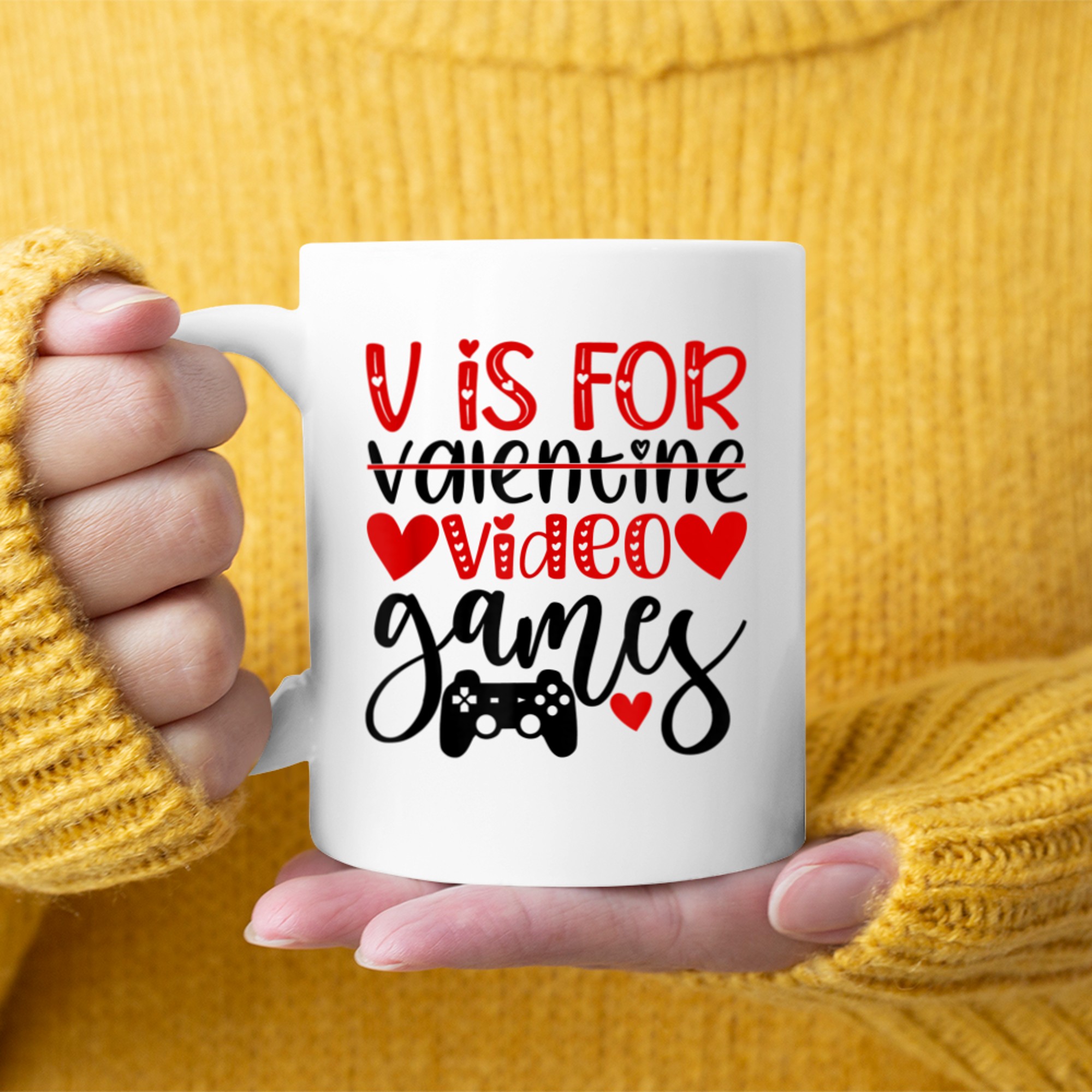 V Is For Video Games Funny Valentine's Day Gamer (14) mug white