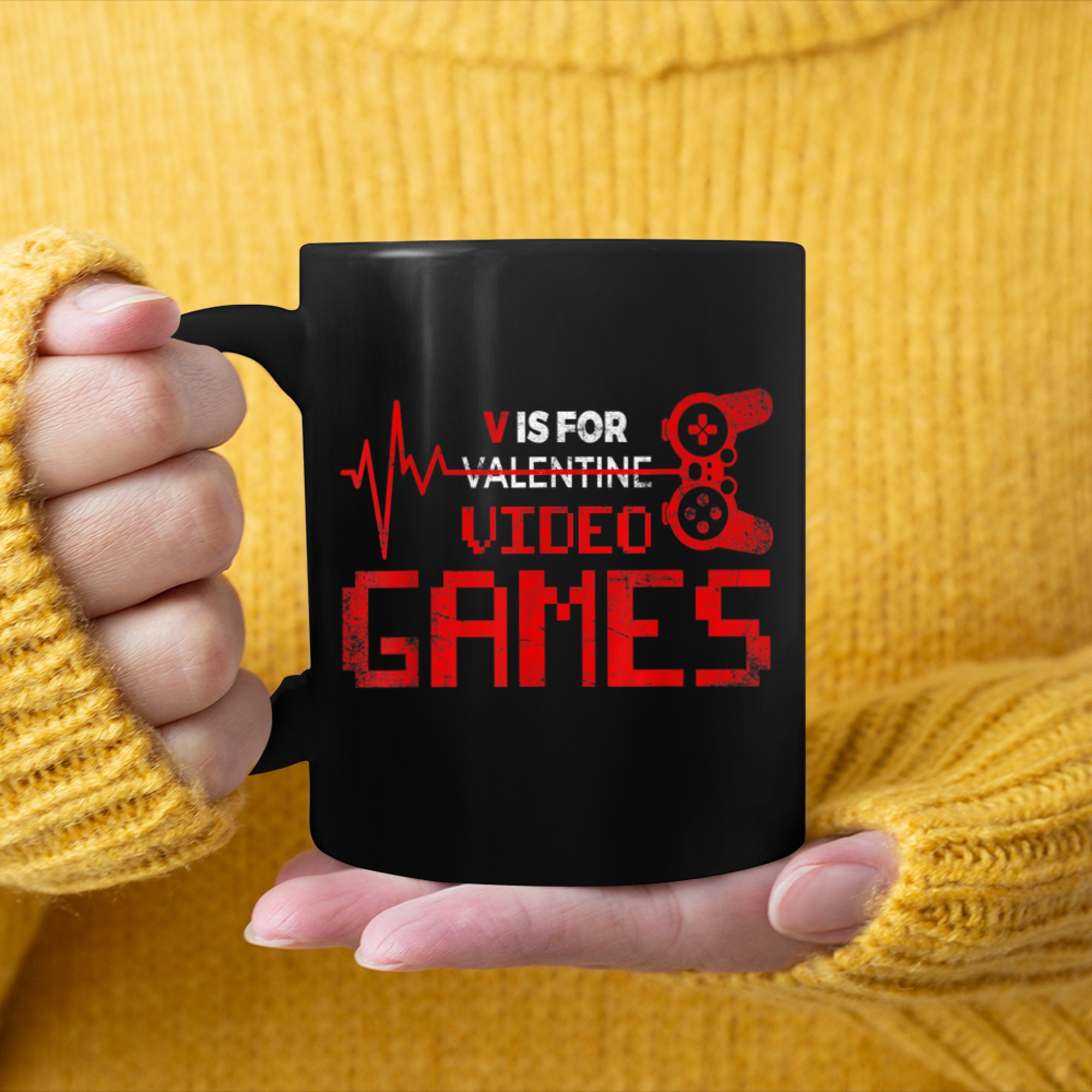 V Is For Video Games Funny Valentines Day Gamer (3) mug black