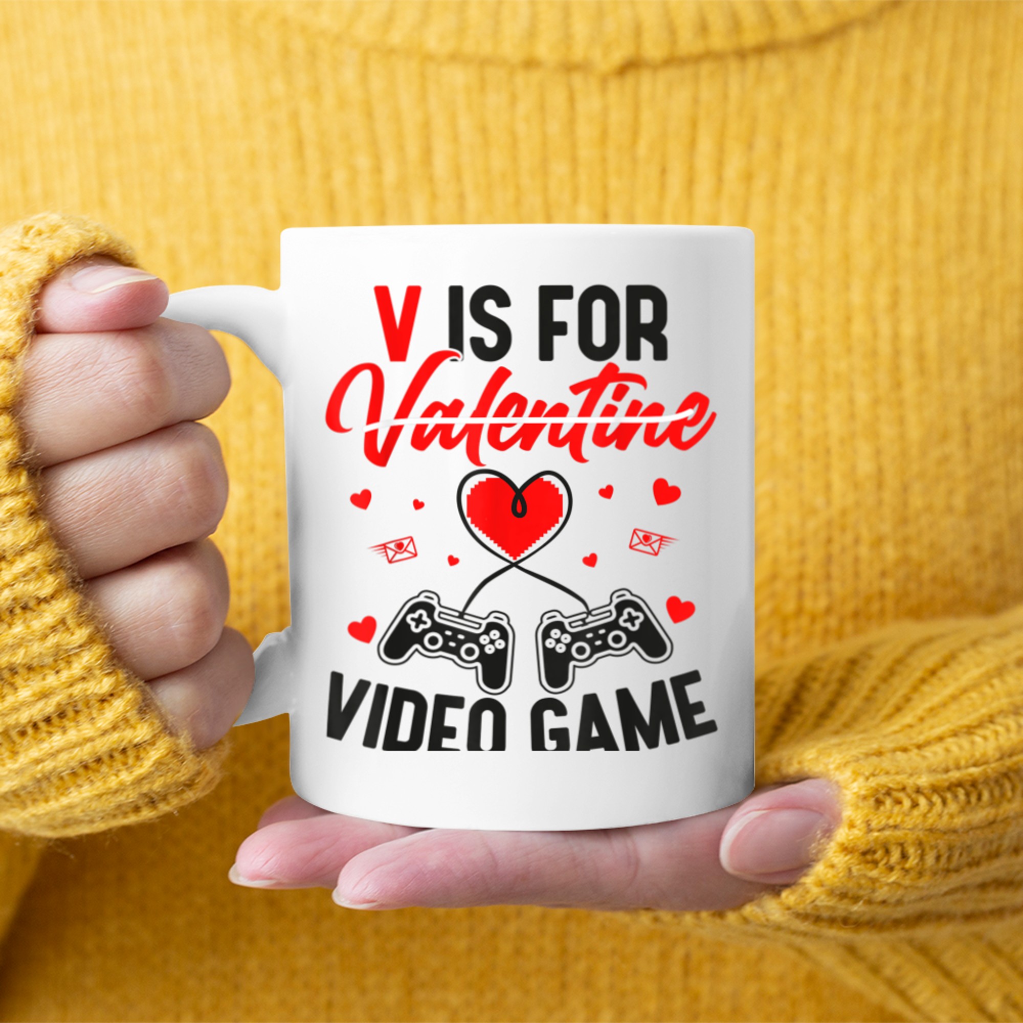 V Is For Video Games Funny Valentine's Day Gamer (3) mug white