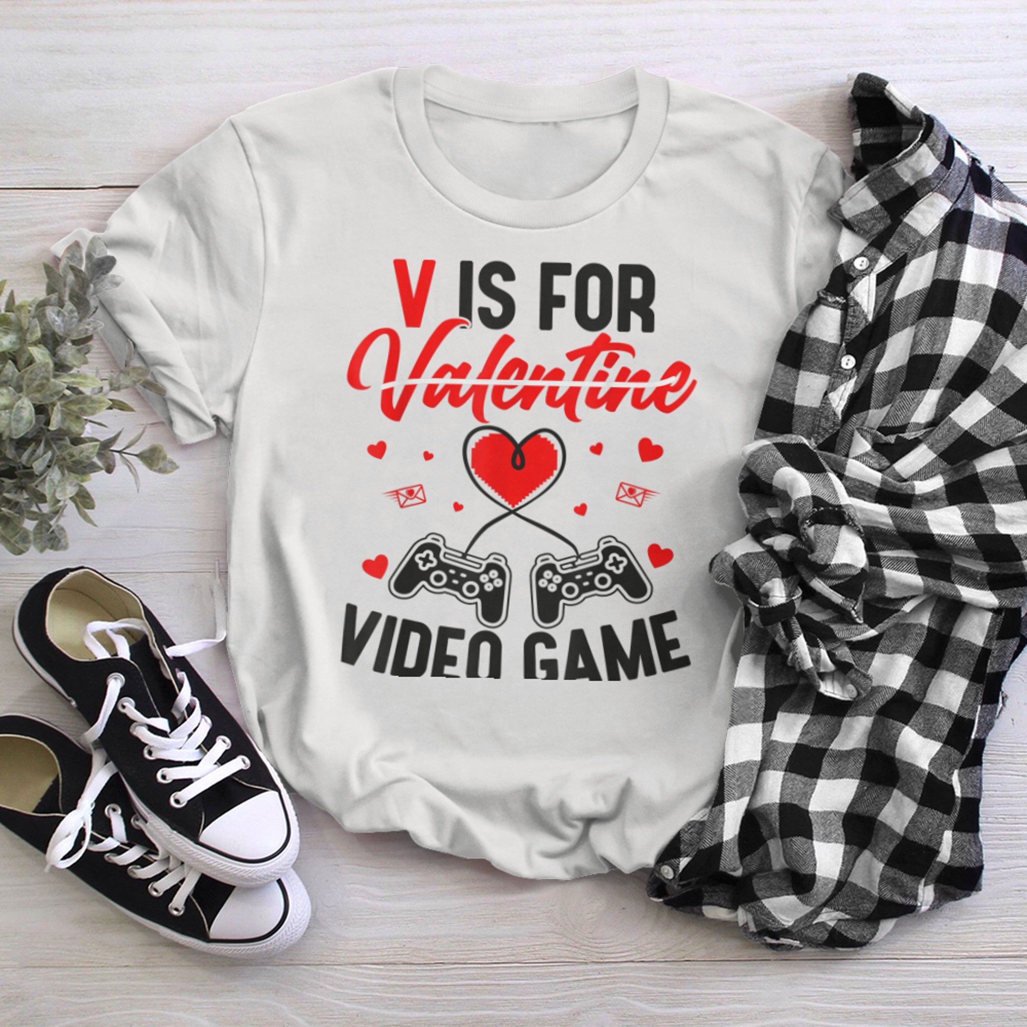 V Is For Video Games Funny Valentine's Day Gamer (3) t-shirt white