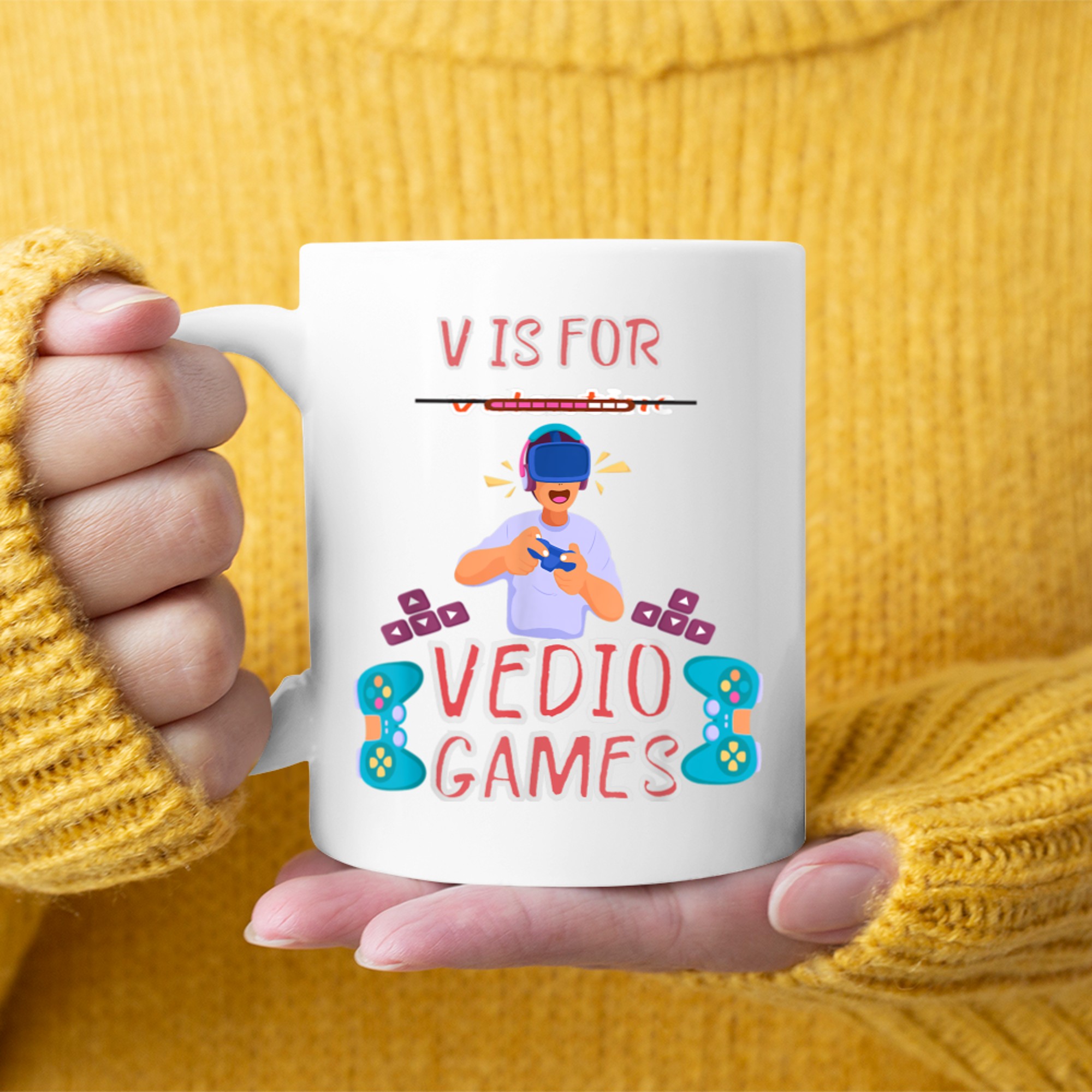 V Is For Video Games Funny Valentines Day Gamer (9) mug white