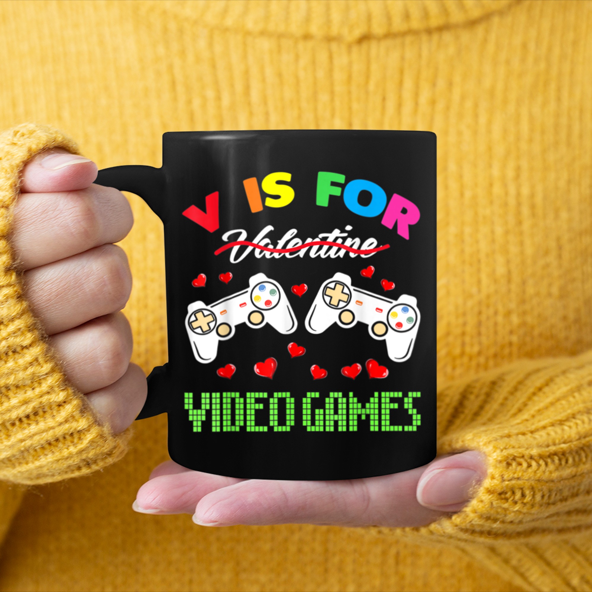 V Is For Video Games Funny Valentines Day Gamer Boy (3) mug black