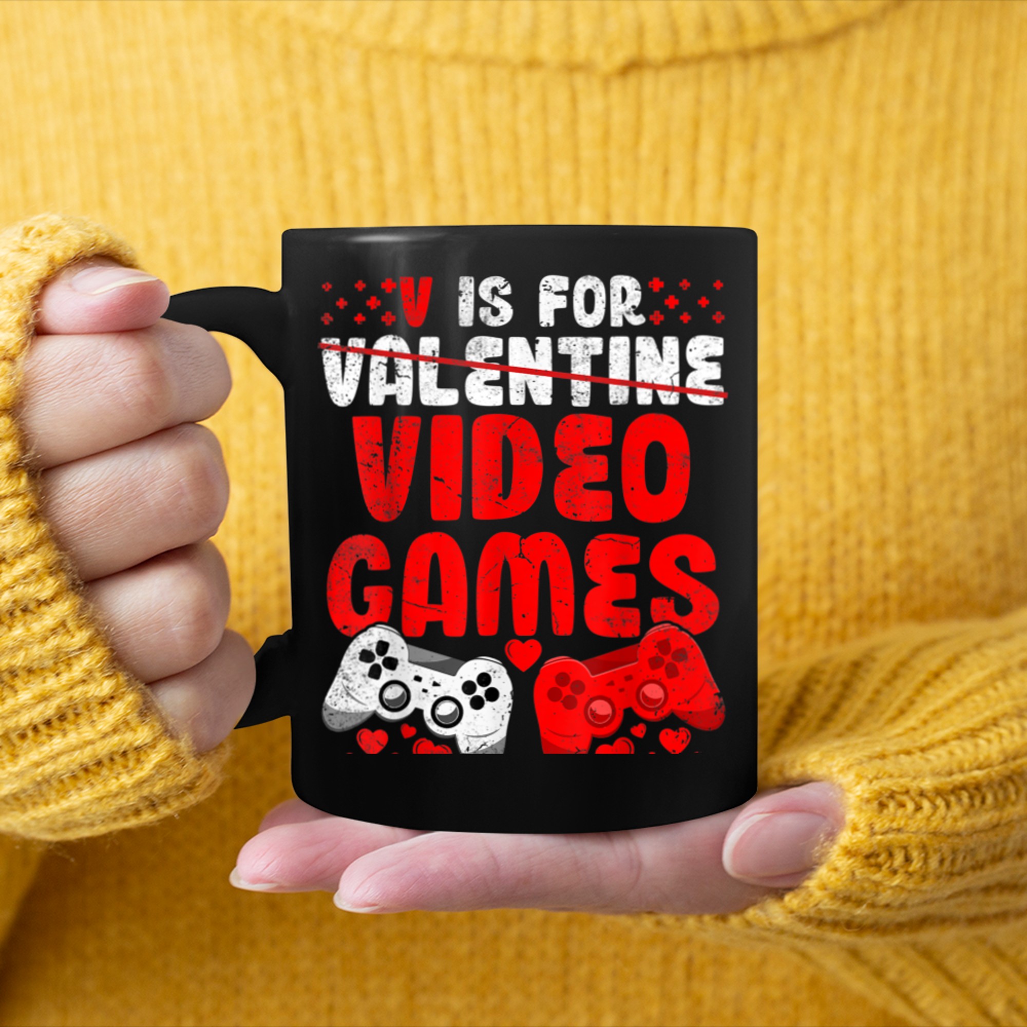 V Is For Video Games Funny Valentines Day Gamer Boy (4) mug black