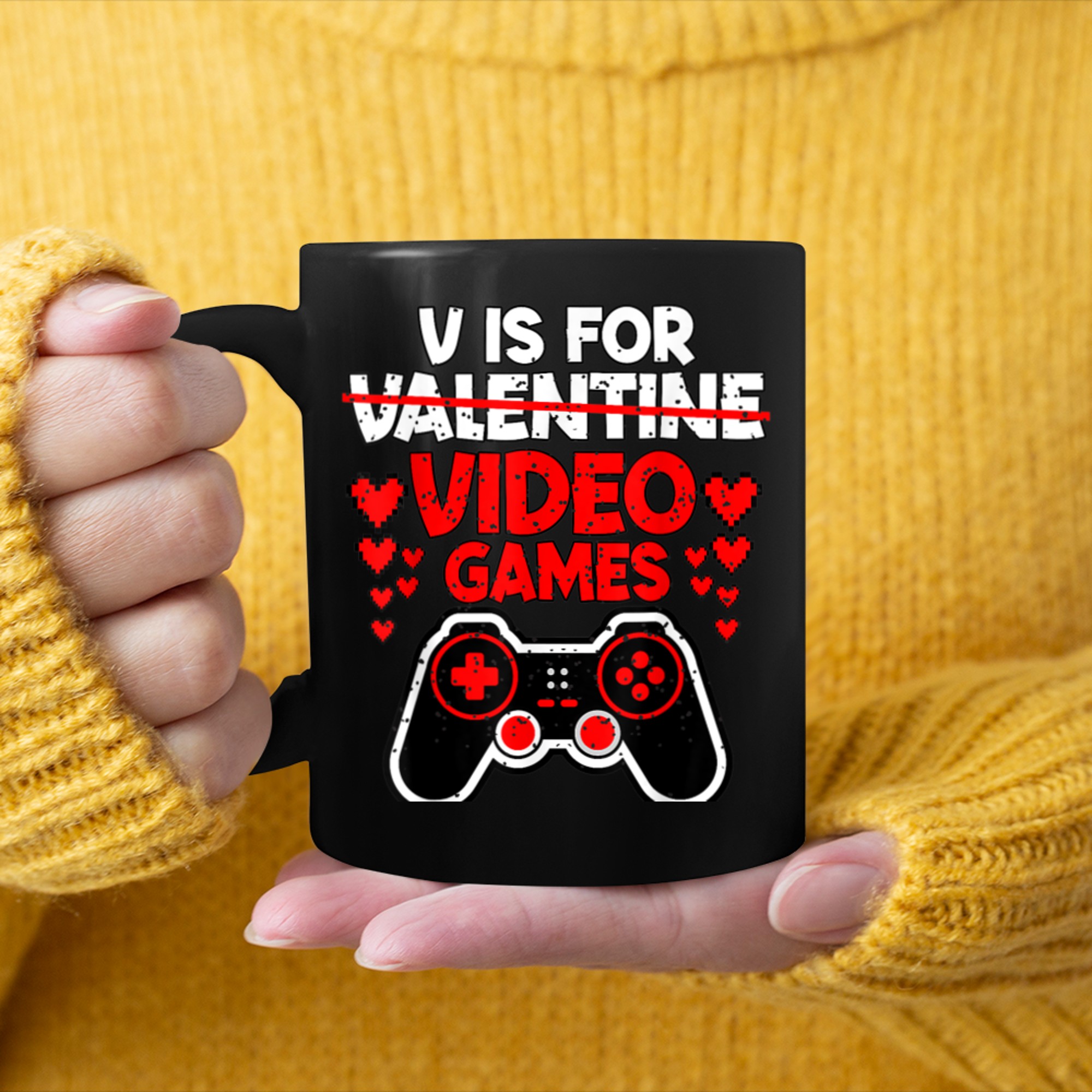 V Is For Video Games Funny Valentines Day Gamer Boy (7) mug black