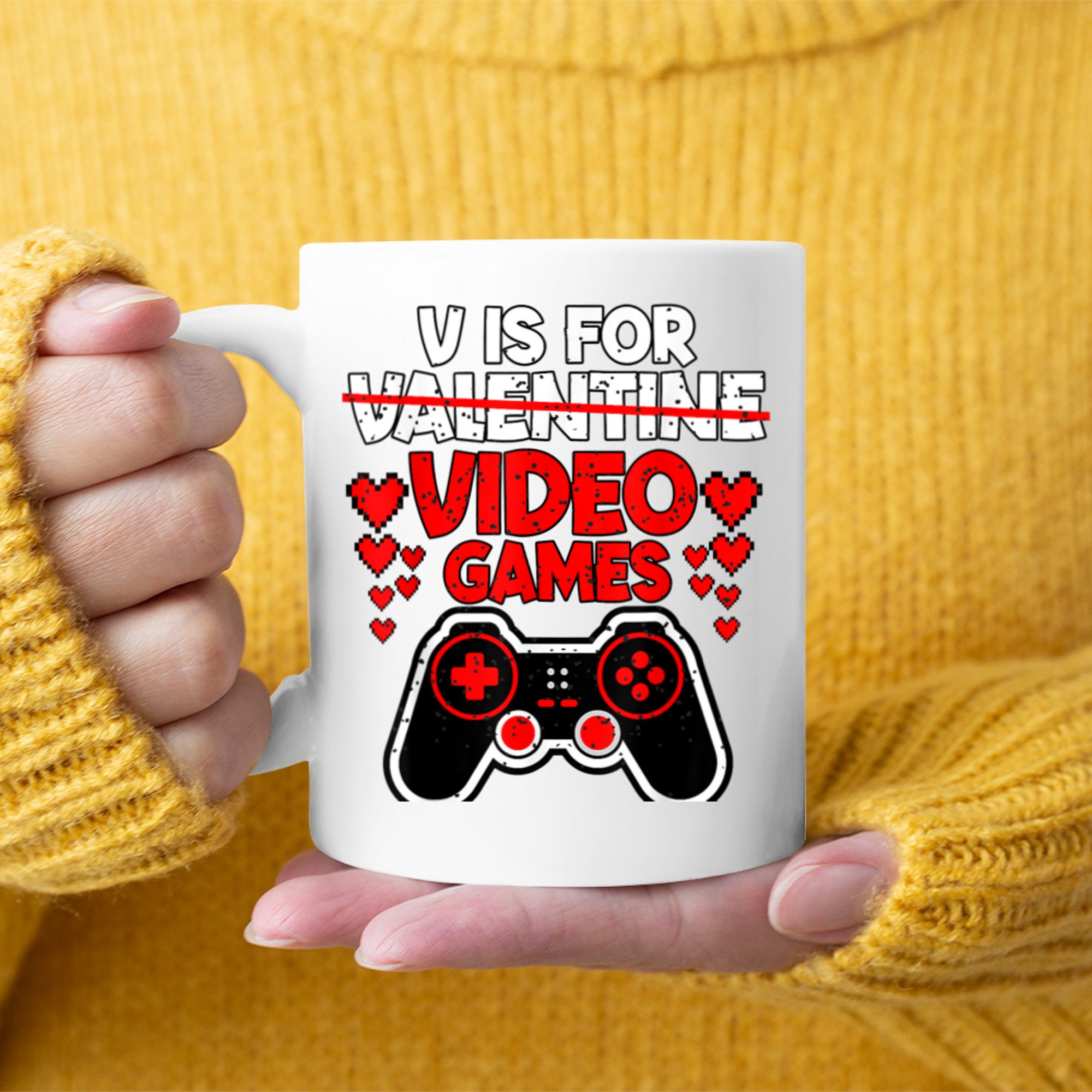 V Is For Video Games Funny Valentines Day Gamer Boy (7) mug white