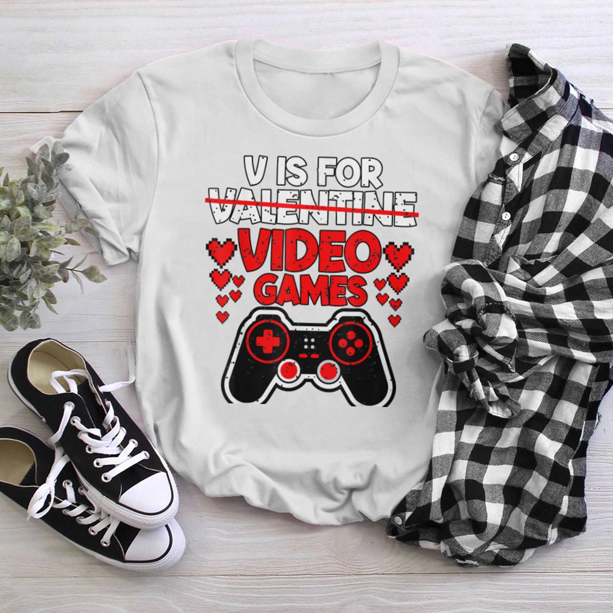 V Is For Video Games Funny Valentines Day Gamer Boy (7) t-shirt white