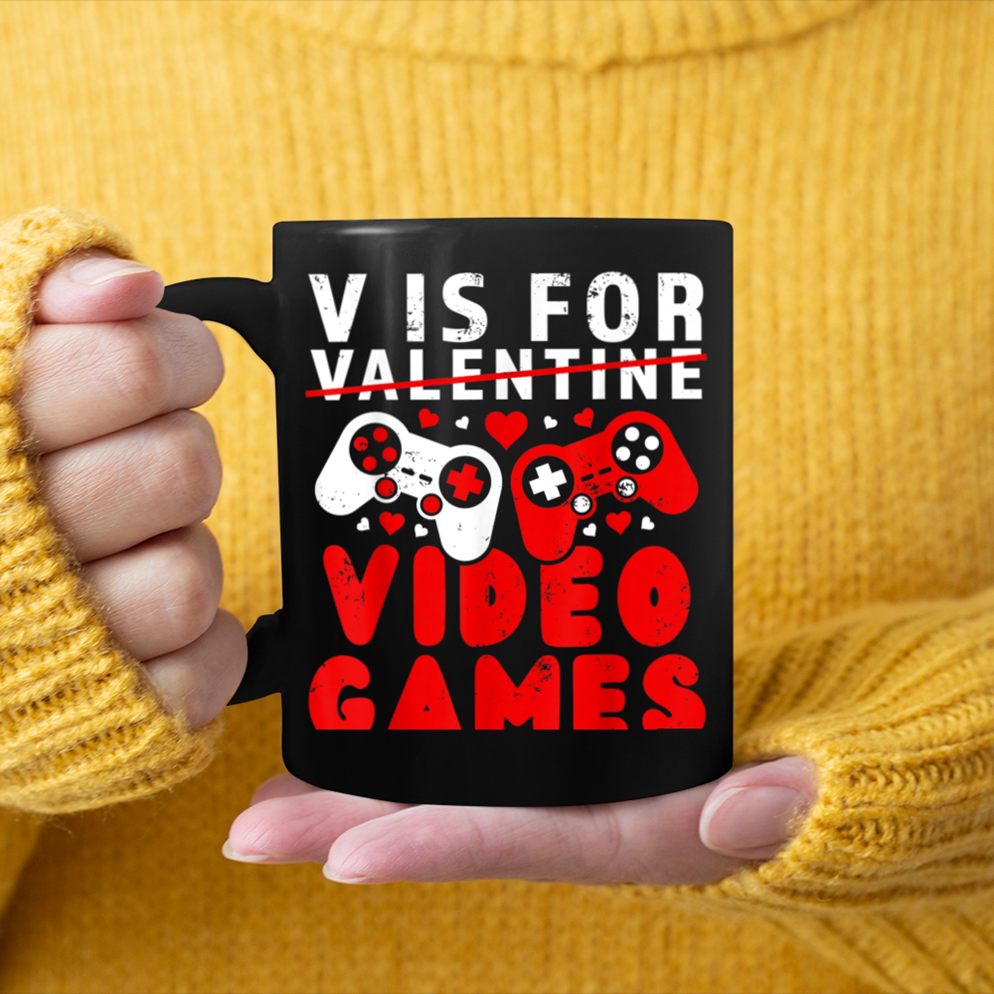 V is For Video Games Funny Valentines Day Gamer Boy (9) mug black