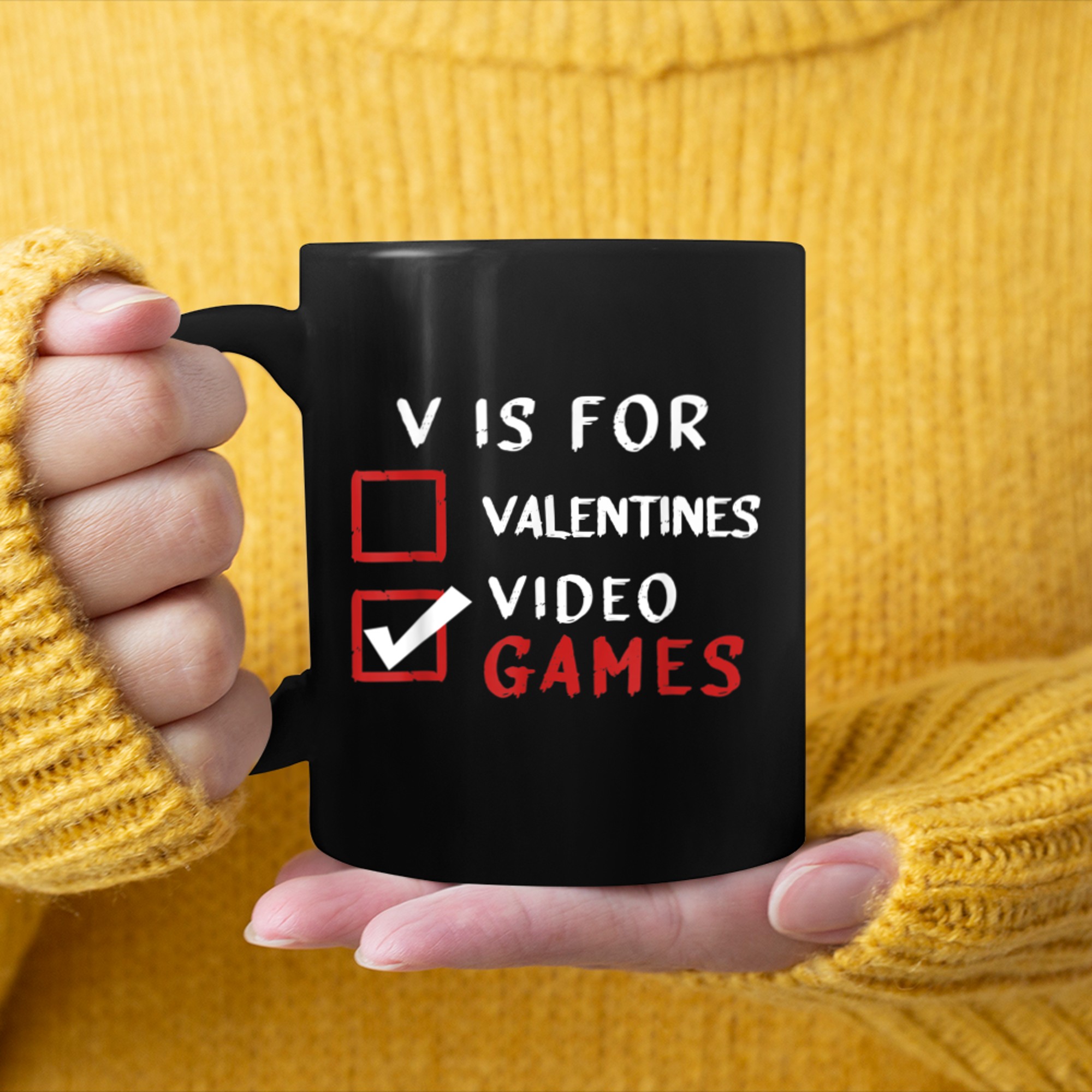 V Is For Video Games Funny Valentines Day Gamer Boy Girls (1) mug black