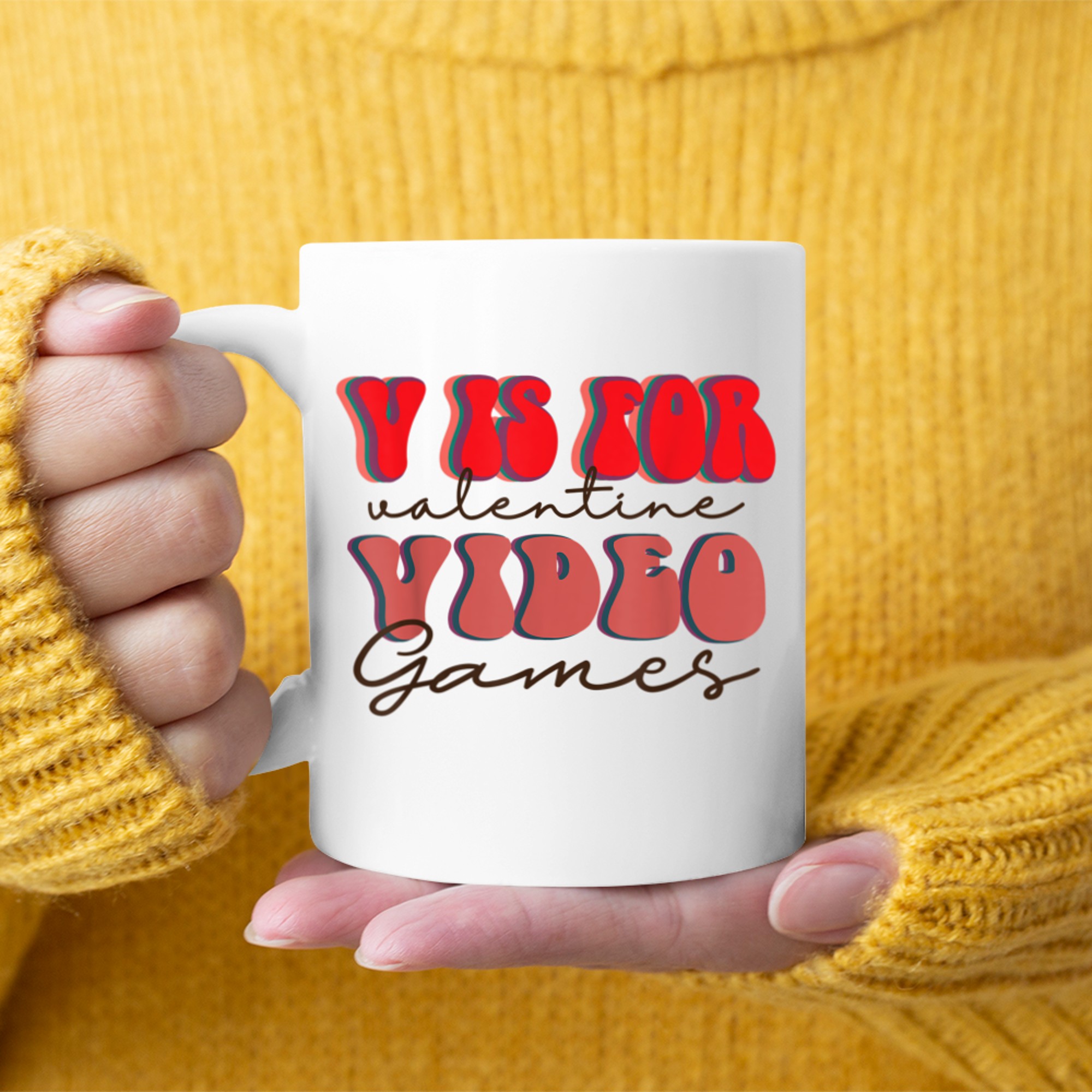 V Is For Video Games Funny Valentines Day Gamer Boy Girls (10) mug white