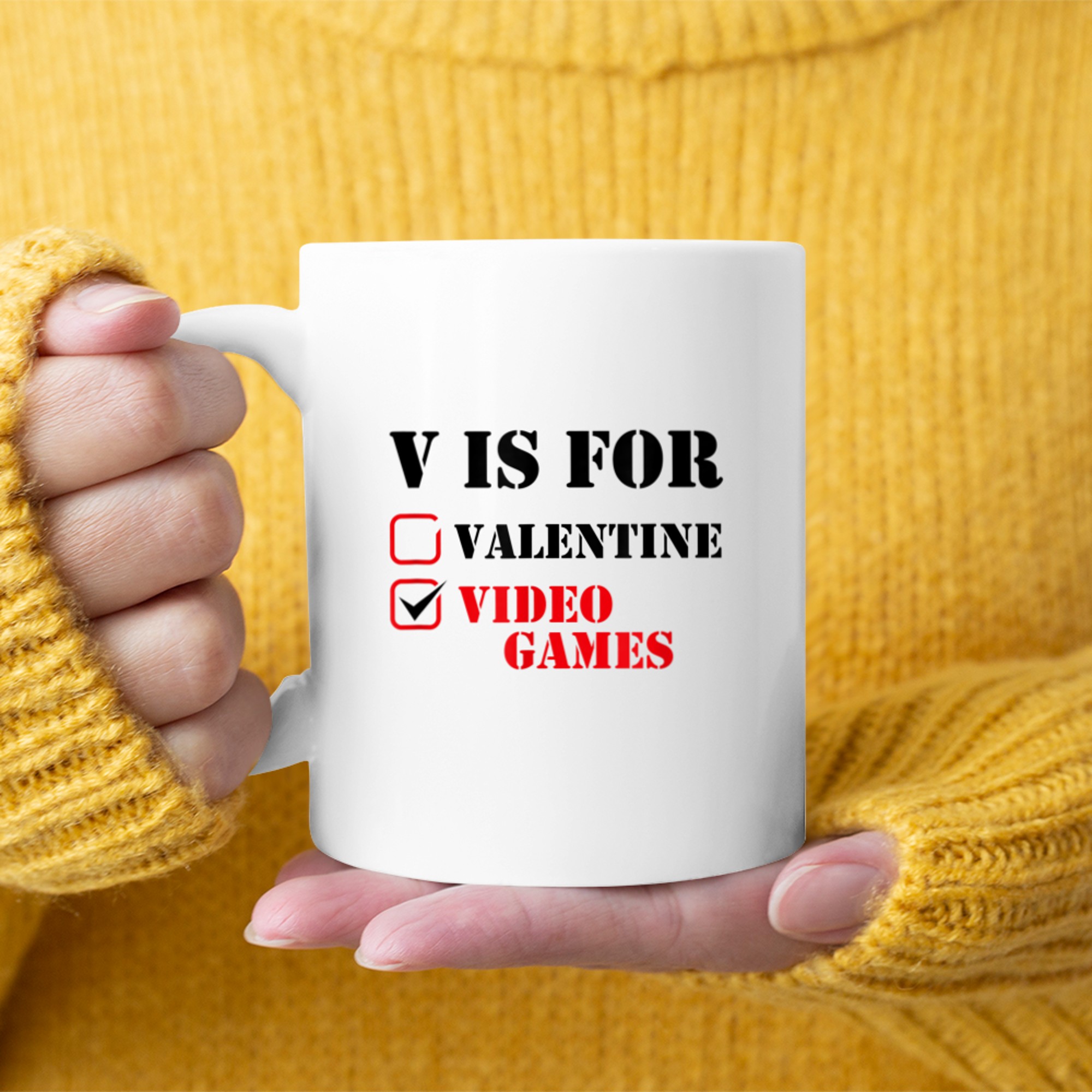 V Is For Video Games Funny Valentines Day Gamer Boy Girls (2) mug white