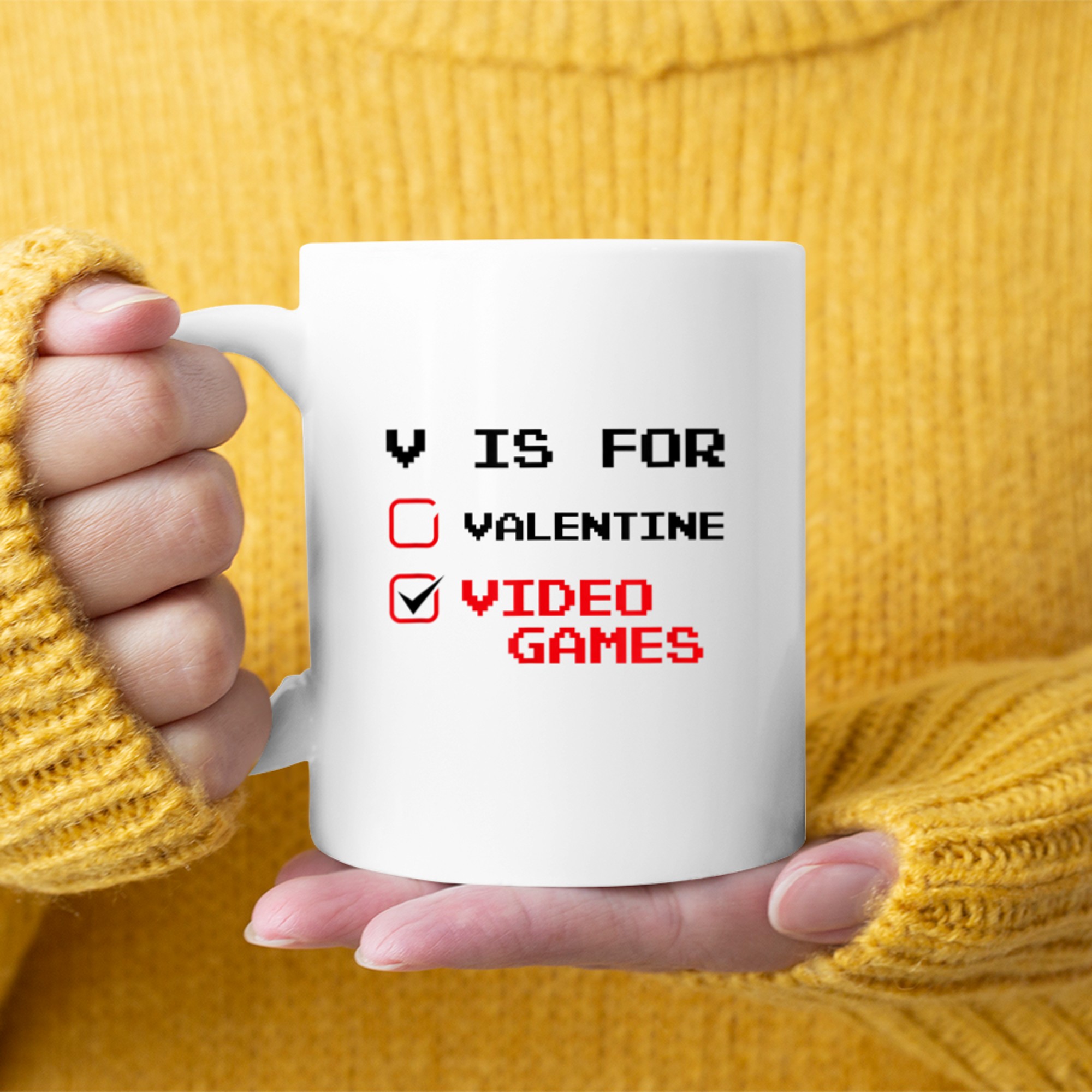 V Is For Video Games Funny Valentines Day Gamer Boy Girls (5) mug white