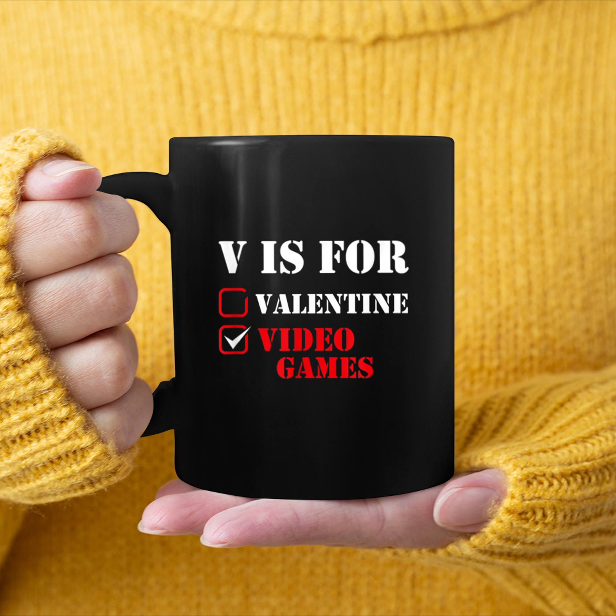 V Is For Video Games Funny Valentines Day Gamer Boy Girls (9) mug black