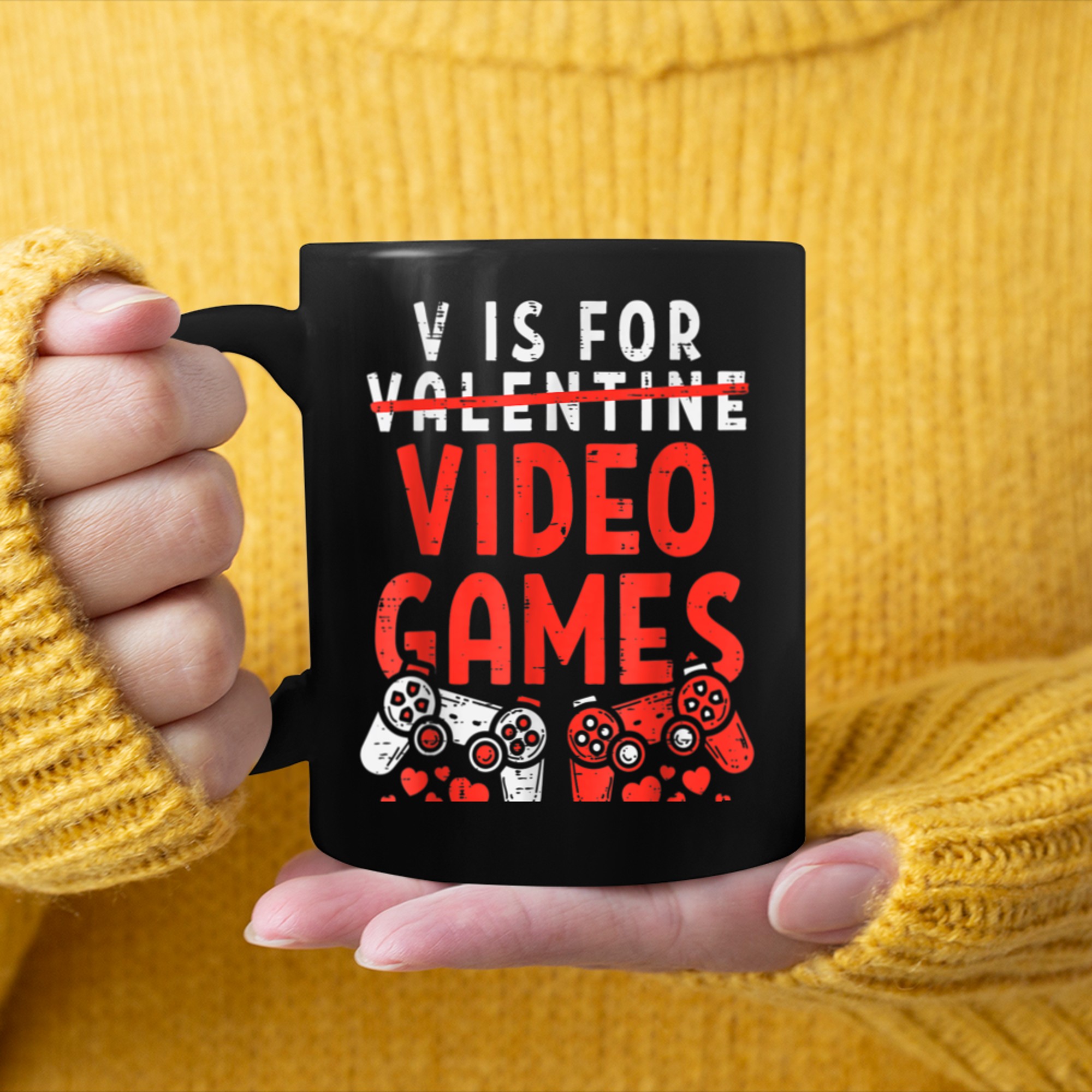 V Is For Video Games Funny Valentines Day Gamer Boy Men - 2023-09-16T114031.272 mug black