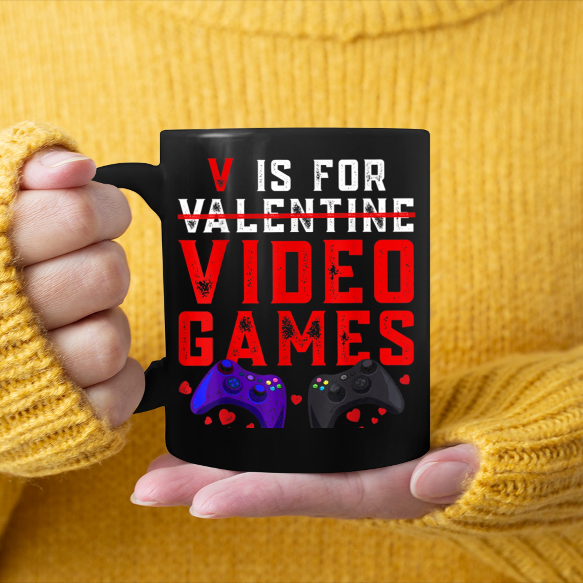 V Is For Video Games Funny Valentines Day Gamer Boy Men - 2023-09-16T114031.847 mug black