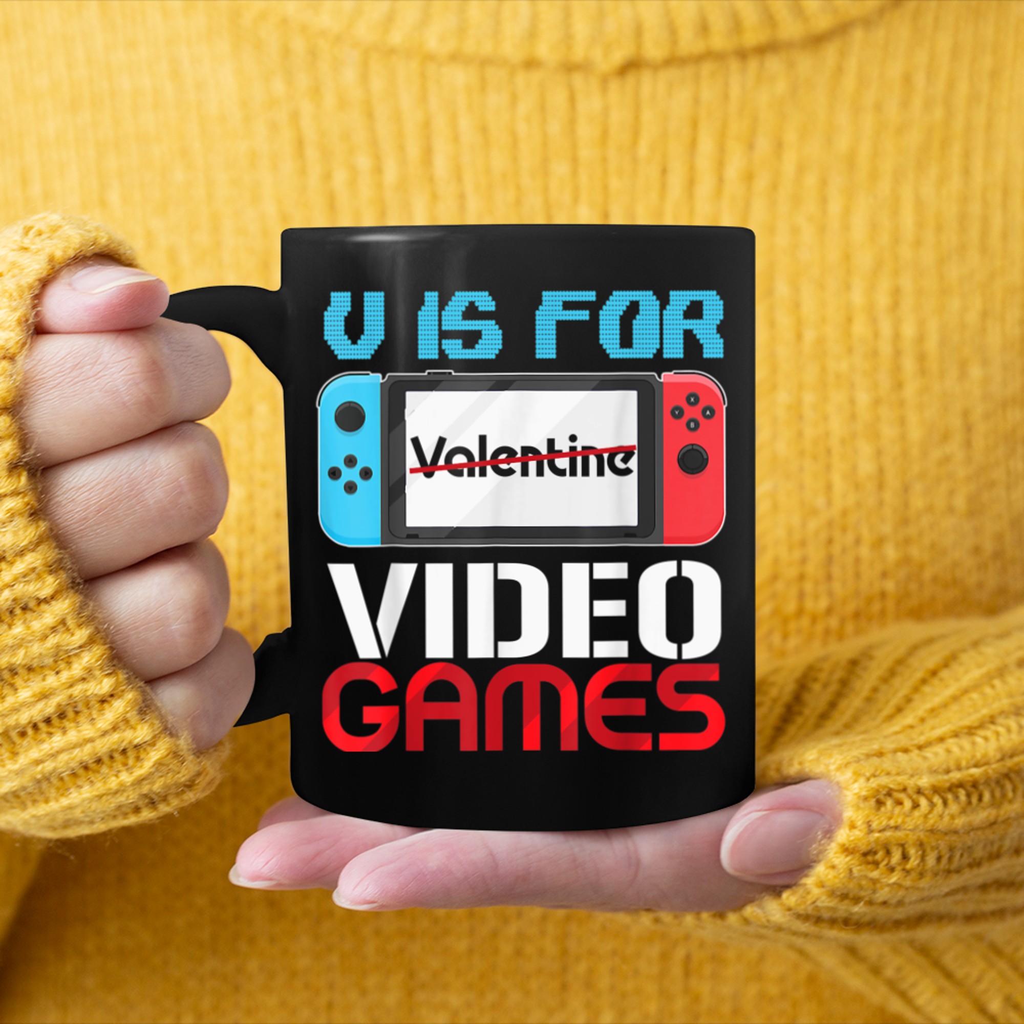 V Is For Video Games Funny Valentines Day Gamer Boy Men - 2023-09-16T114032.566 mug black