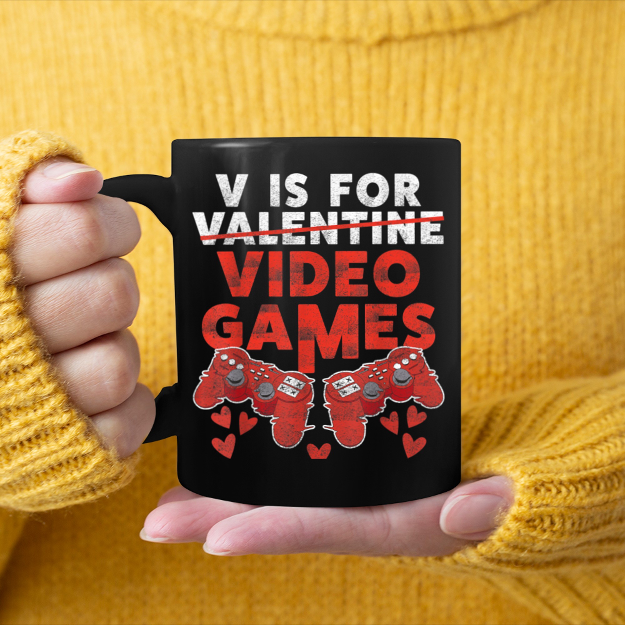 V Is For Video Games Funny Valentines Day Gamer Boy Men - 2023-09-16T114033.178 mug black