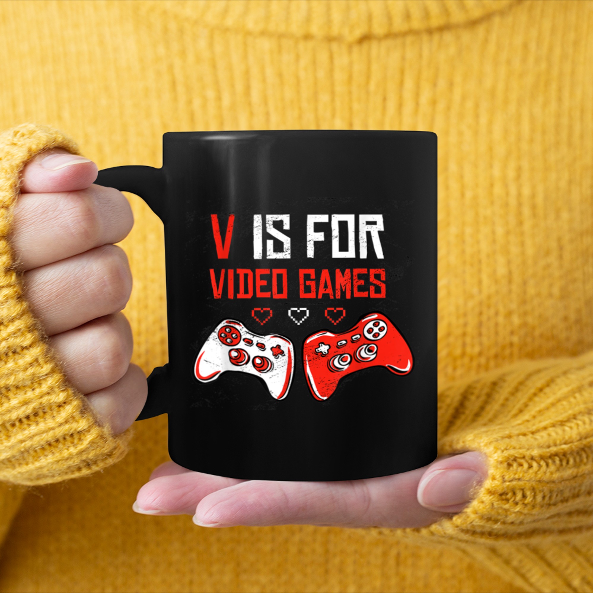 V Is For Video Games Funny Valentines Day Gamer Boy Men - 2023-09-16T114033.607 mug black