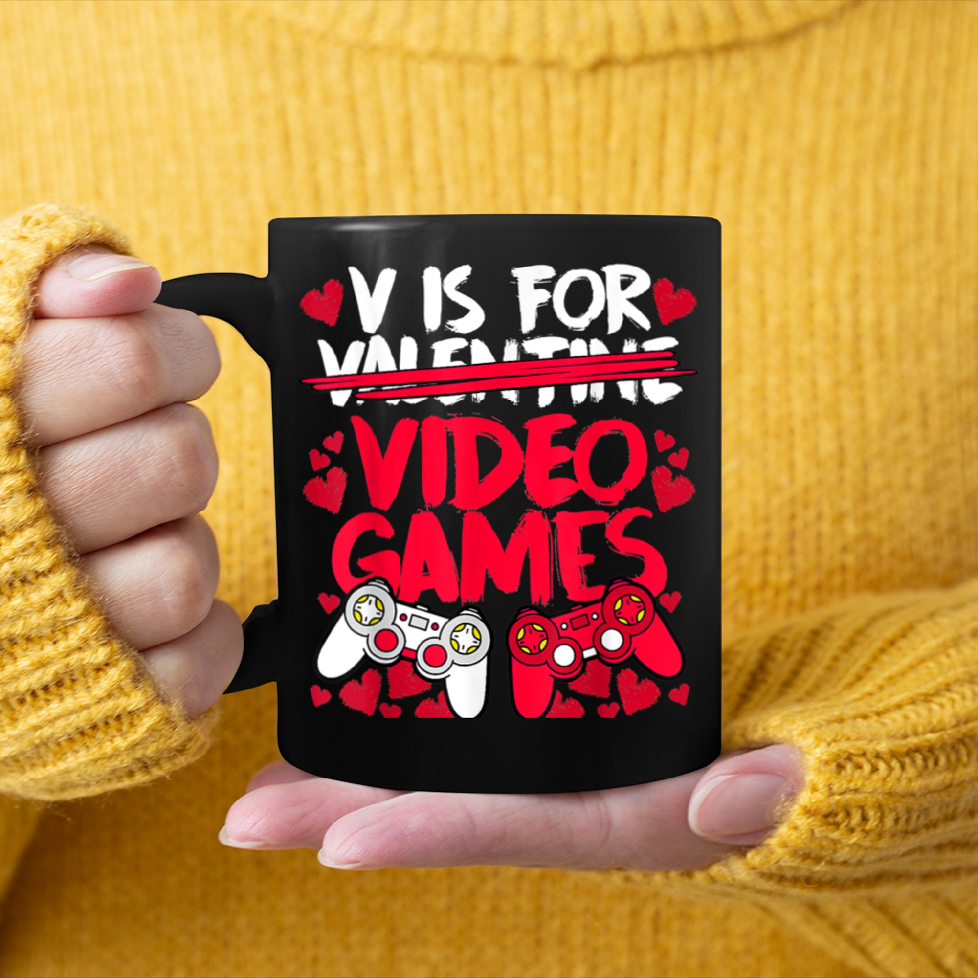 V Is For Video Games Funny Valentines Day Gamer Boy Men - 2023-09-16T114034.860 mug black